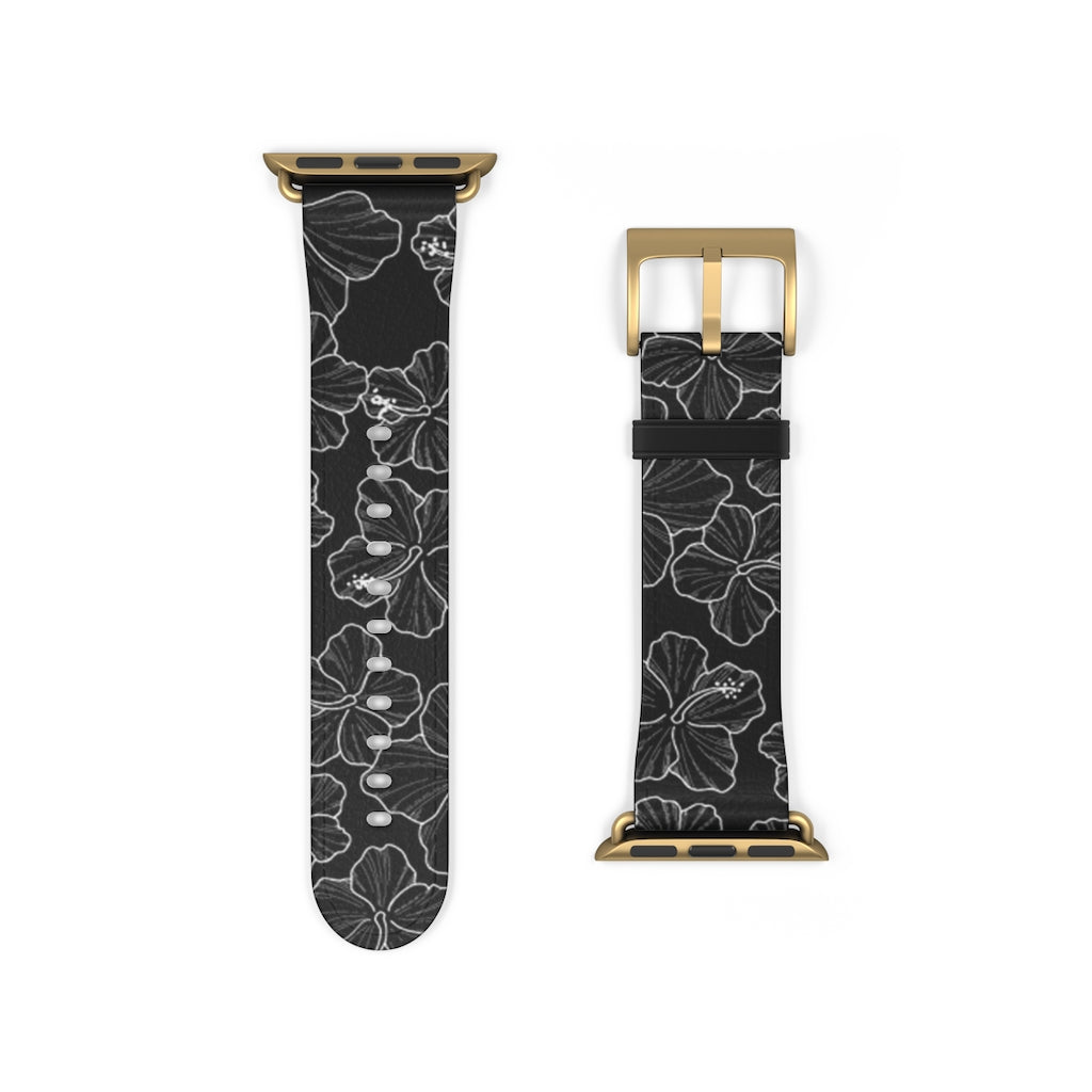 Premium Hibiscus 'Ele'ele' Apple Watch Band - Floral Design, Soft Silicone, Adjustable Fit for Series 1-9 & SE - Perfect for Workouts, Outdoor Activities & Fashion Accessories