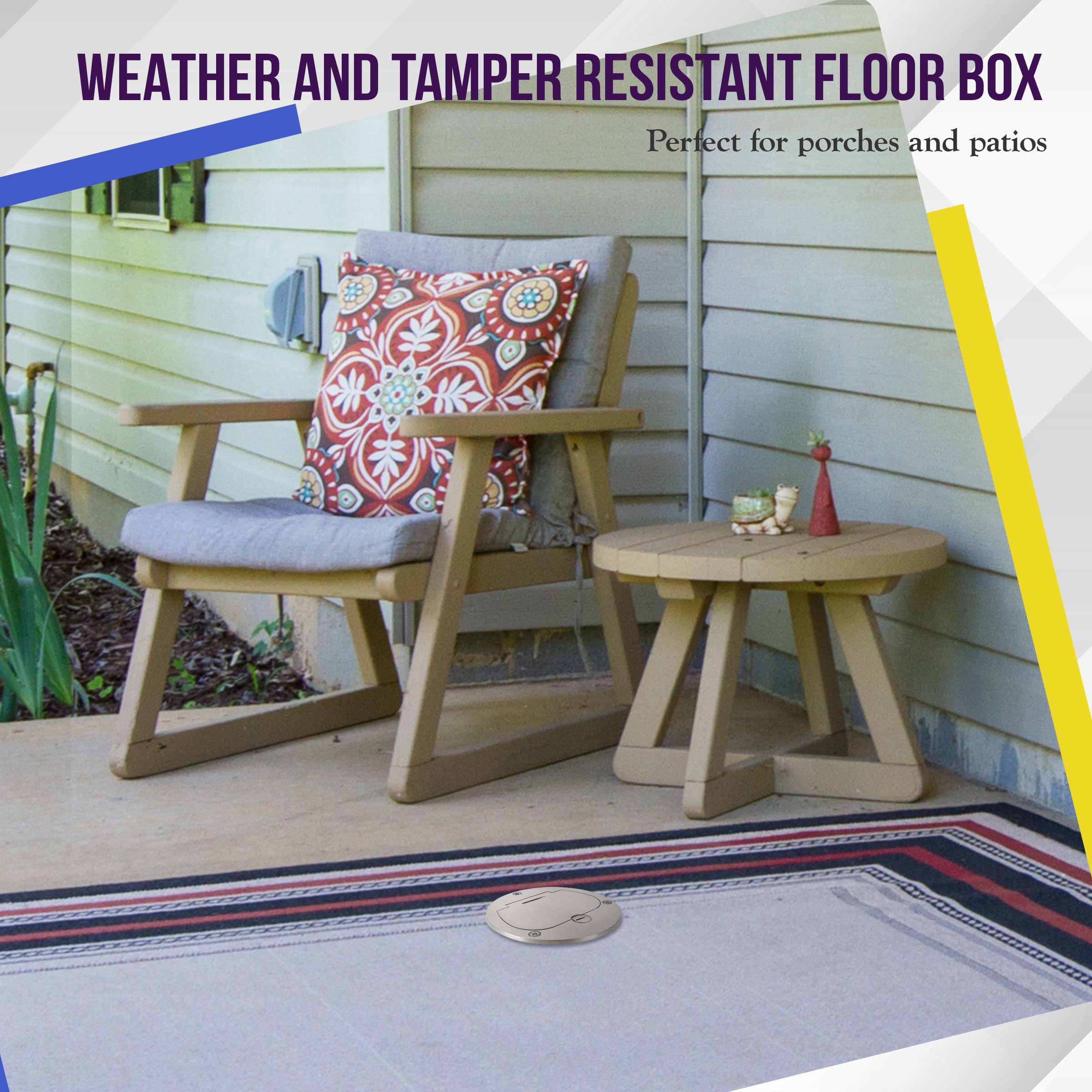 Enerlites 975502-S 4'' Hinged Floor Box Cover Flange - 20A Duplex Tamper & Weather Resistant Receptacle - Nickel Plated Brass - Ideal for Outdoor & Commercial Electrical Installations