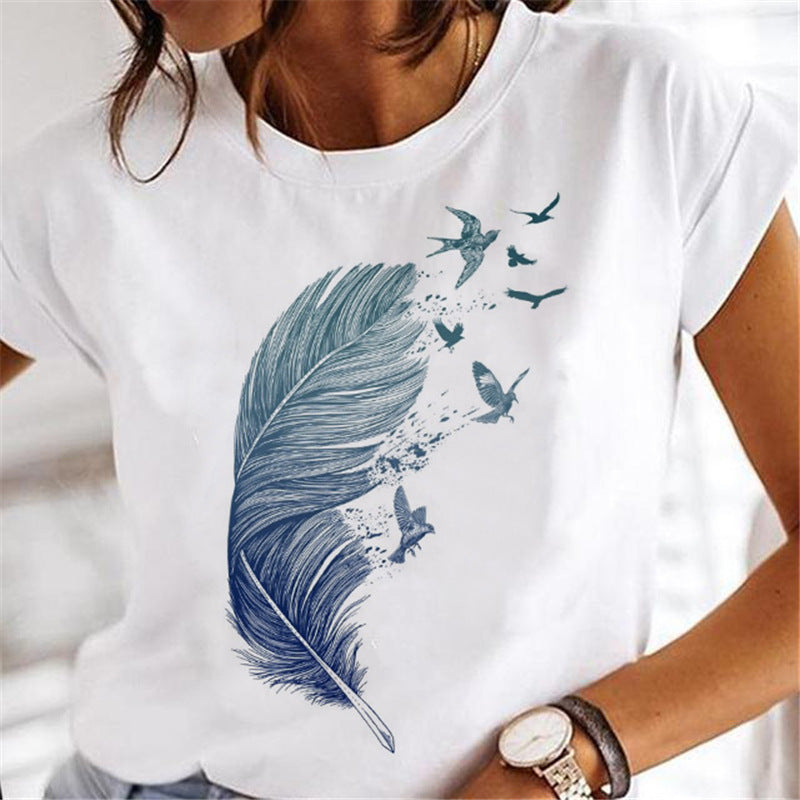 Women's Dandelion Print Cartoon T-Shirt - Fashion Casual Short Sleeve Tee for Women - Perfect for Summer Outfits, Streetwear & Graphic Tee Lovers