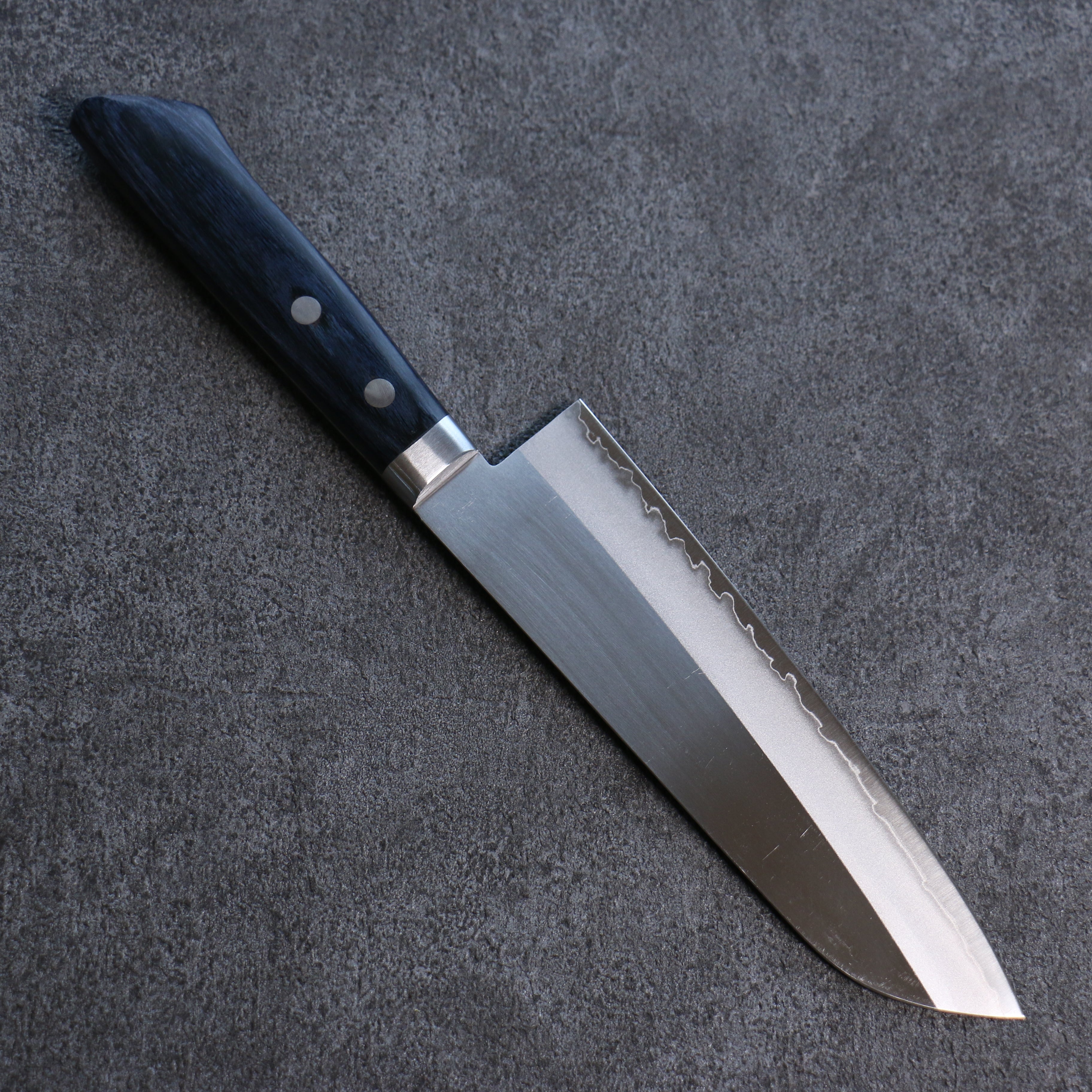 Premium Kunihira VG1 Santoku Knife 170mm - Japanese Migaki Finished Blade with Navy Blue Pakkawood Handle - Perfect for Slicing, Dicing & Chopping Vegetables, Meat & Fish in Professional & Home Kitchens