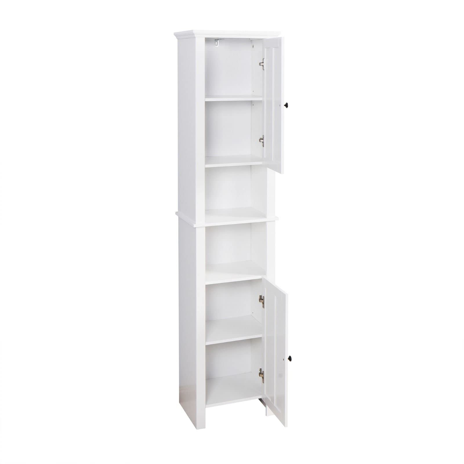 Tall Narrow Storage Cabinet - Multifunctional White Cabinet with 2 Open Shelves & Cupboard | Perfect for Bedroom, Bathroom, or Kitchen Organization