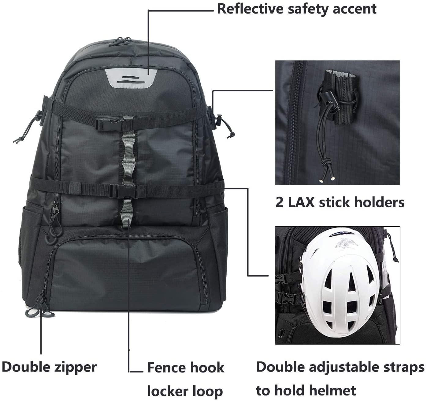 Extra Large Lacrosse Backpack - 20/23 Inch Lacrosse Equipment Bag with Stick Holders & Cleats Compartment for Field Hockey Gear | Perfect for Training, Games & Travel