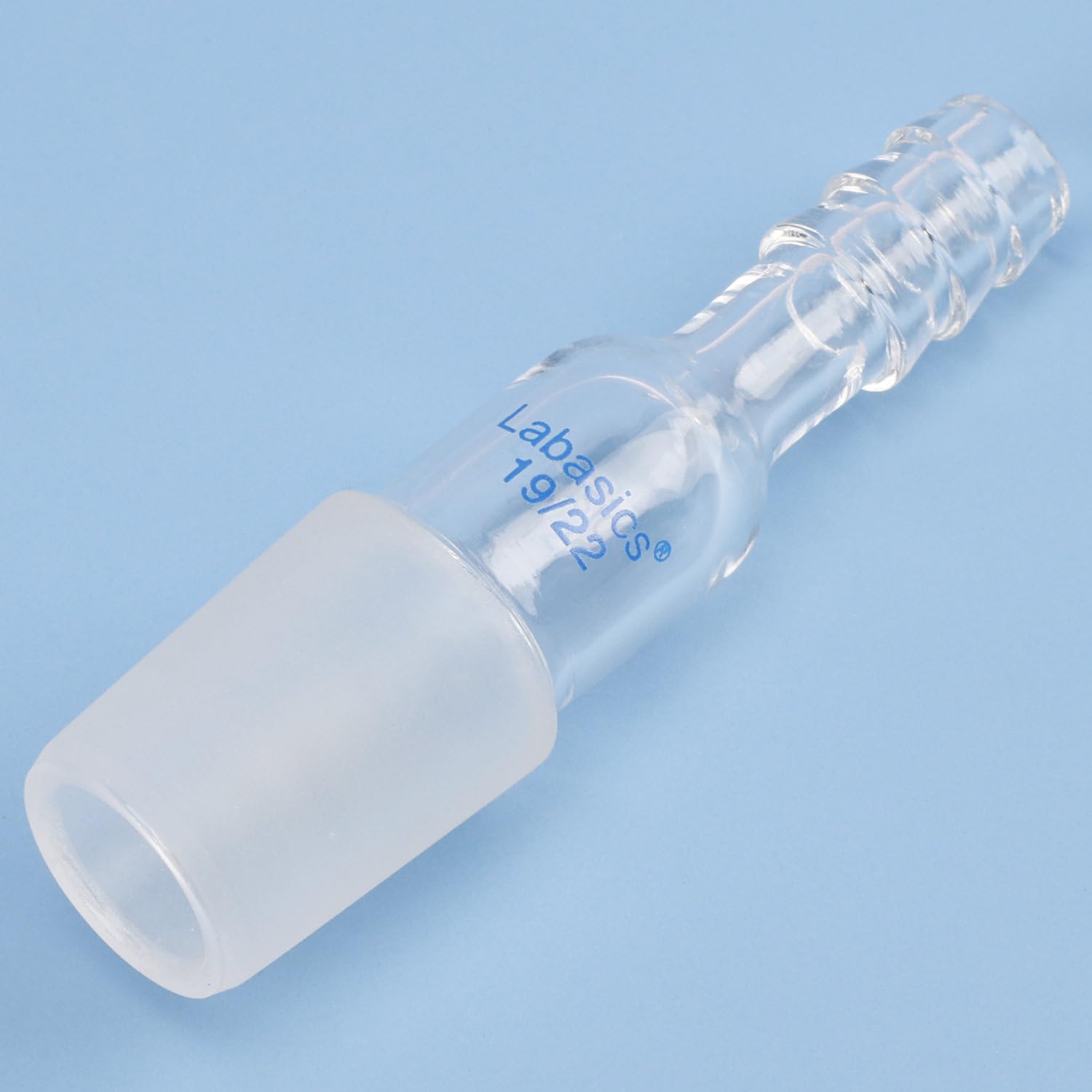 Labasics 19/22 Male Glass Joint Straight Inlet Adapter with 8mm Hose Connection - Scientific Lab Glassware for Distillation, Chemistry Experiments & Laboratory Setups