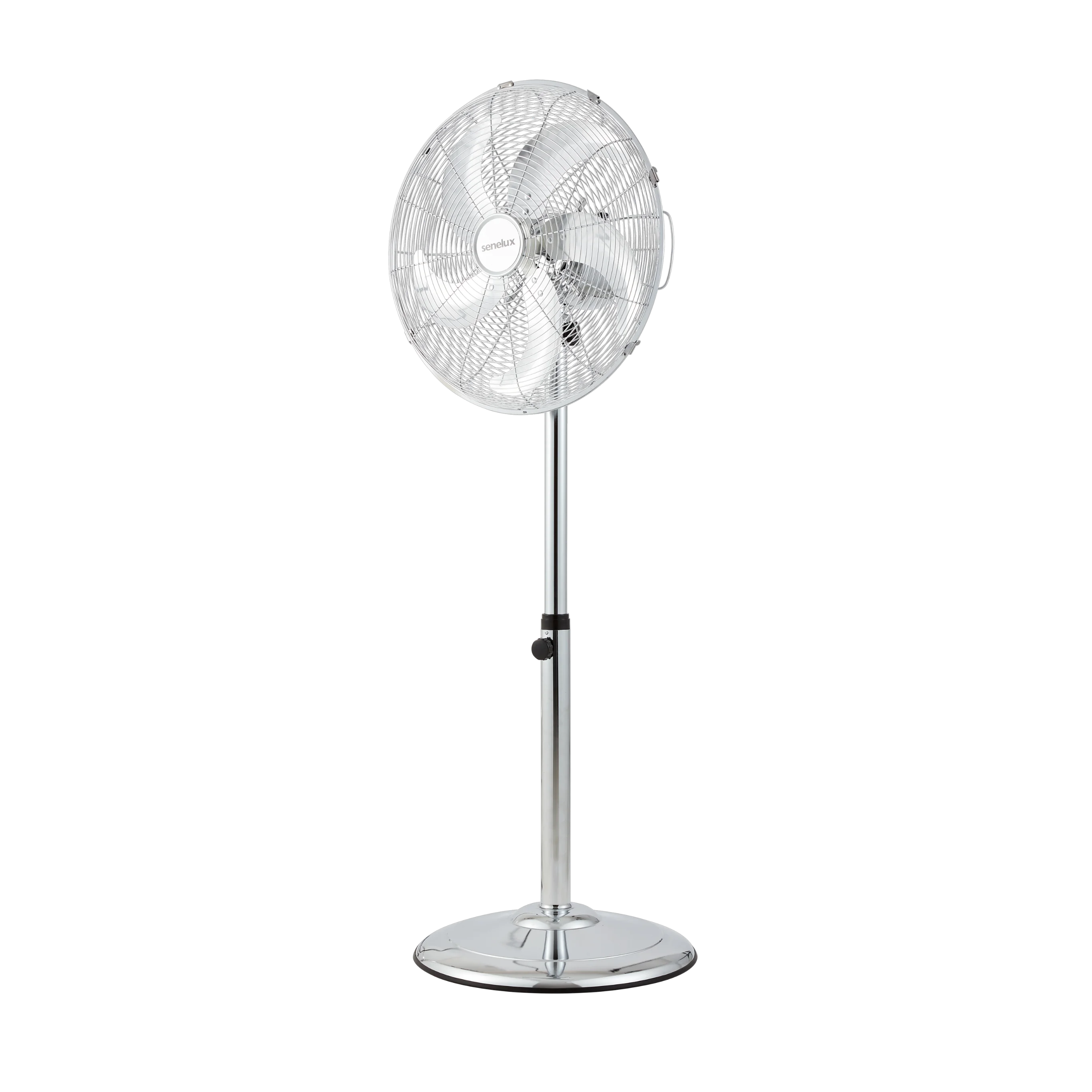 Senelux 16 Inch Chrome Metal Pedestal Floor Fan with 5 Blades - 3 Speed Adjustable Height Oscillating Standing Fan for Home, Office & Outdoor Cooling
