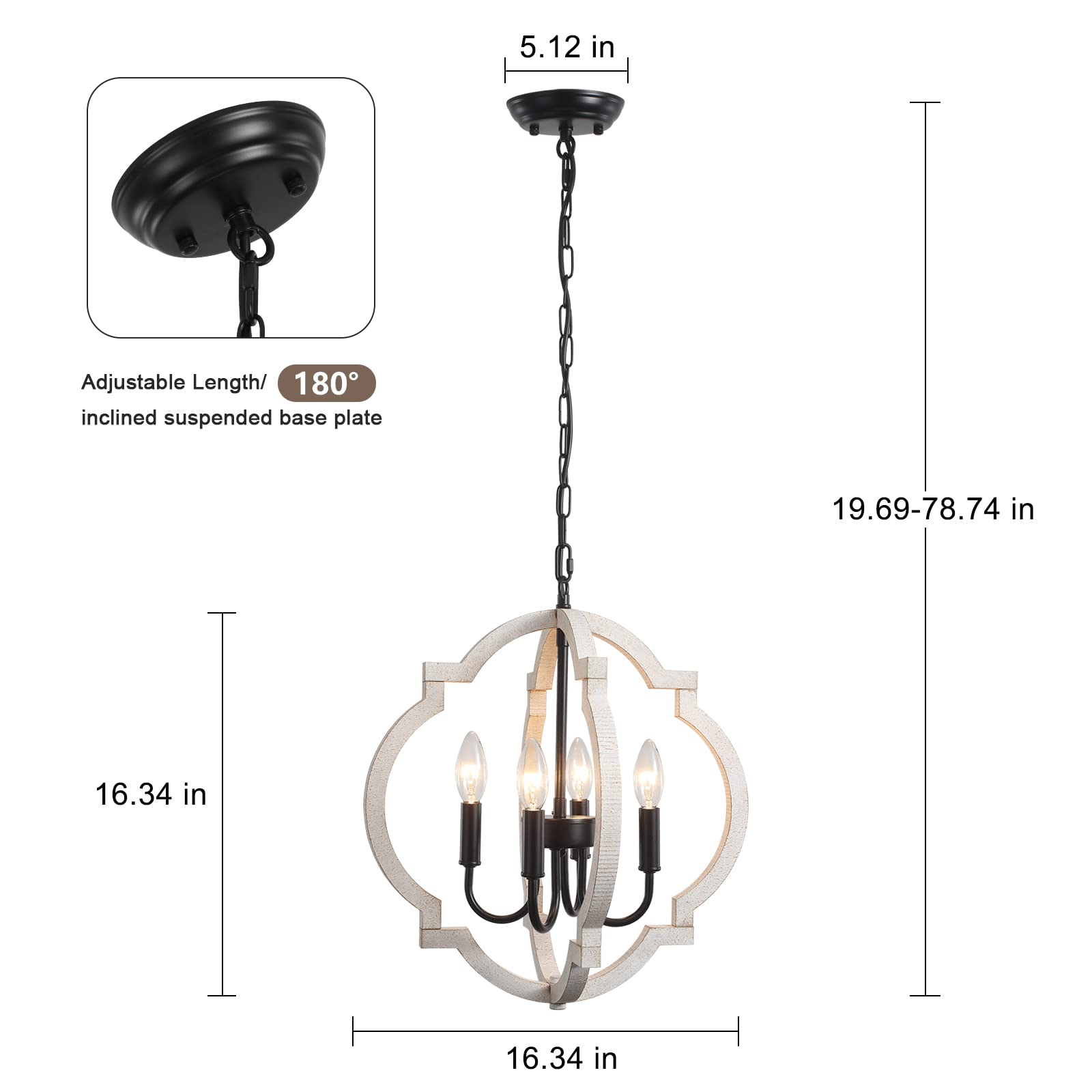 Rustic Farmhouse Orb Wood Chandelier - 4 Light Hanging Pendant Lighting Fixture for Dining Room, Living Room, Bedroom, Hallway & Entryway | Perfect for Cozy Home Decor & Farmhouse Style Interiors