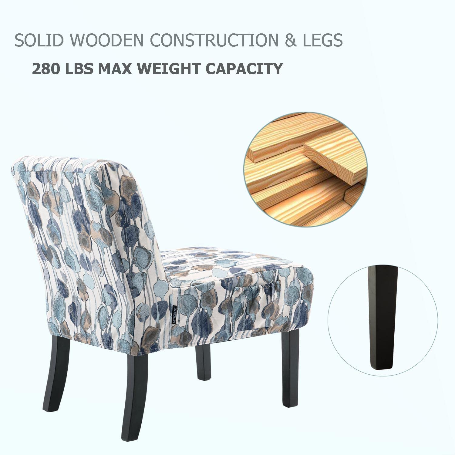 2-Piece Fabric Armless Accent Chairs Set - Modern Slipper Side Chairs with Washable Covers for Living Room, Bedroom & Home Office - White/Blue/Floral Options - Perfect for Small Spaces, Reading Nooks & Guest Seating