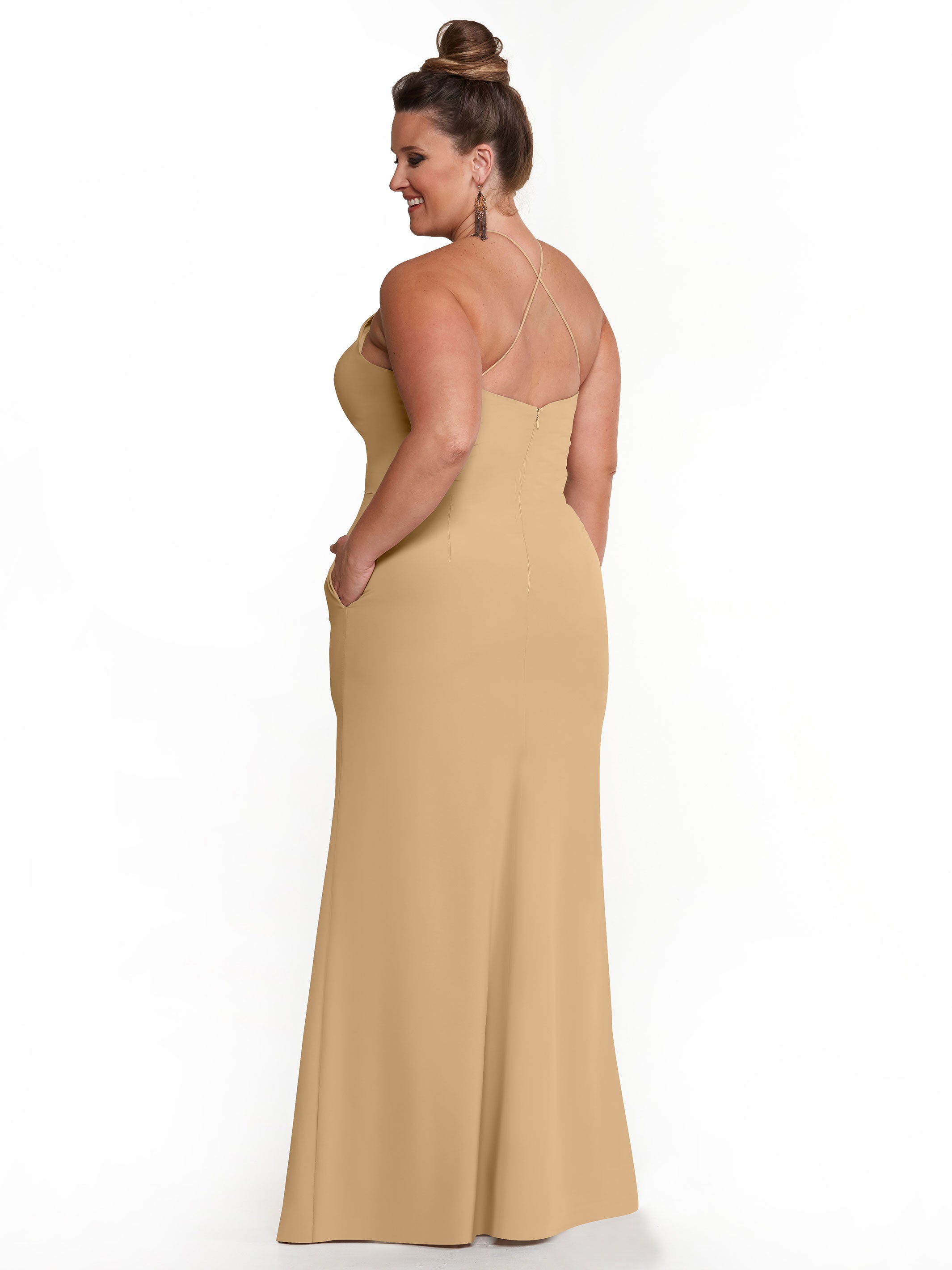 Elegant 83026 Sheath Stretch Chiffon Bridesmaid Dress with Halter Neckline & High Slit - Perfect for Weddings, Formal Events & Evening Parties