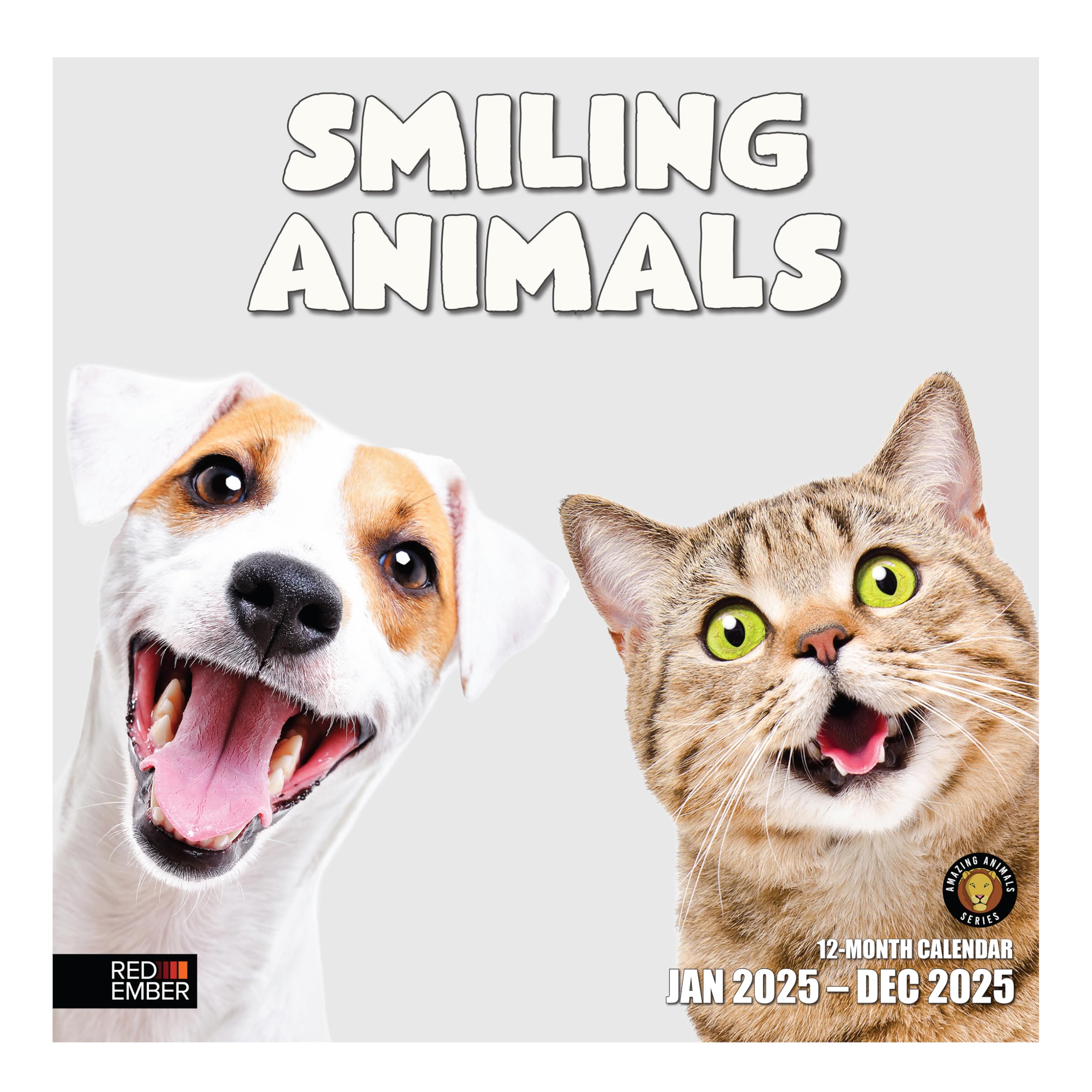 RED EMBER Smiling Animals 2025 Wall Calendar - 12 Months, 12