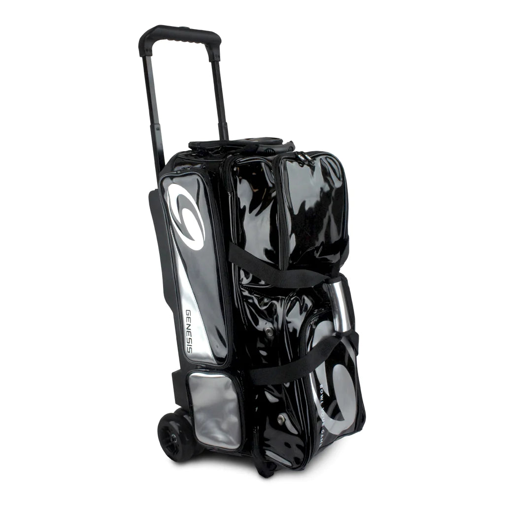 Genesis Dually 3 Ball Roller Bowling Bag - Black/Silver - Heavy Duty Bowling Bag for League & Tournament Players - Perfect for Travel & Storage