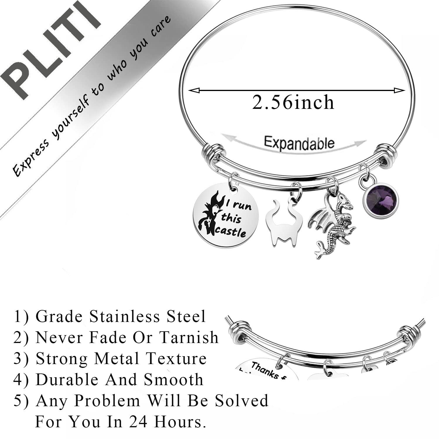 PLITI Evil Queen Inspired 'I Run This Castle' Bracelet - Witchy Charm Jewelry for Movie Fans & Halloween Gifts - Perfect for Cosplay, Costume Parties & Dark Aesthetic Lovers
