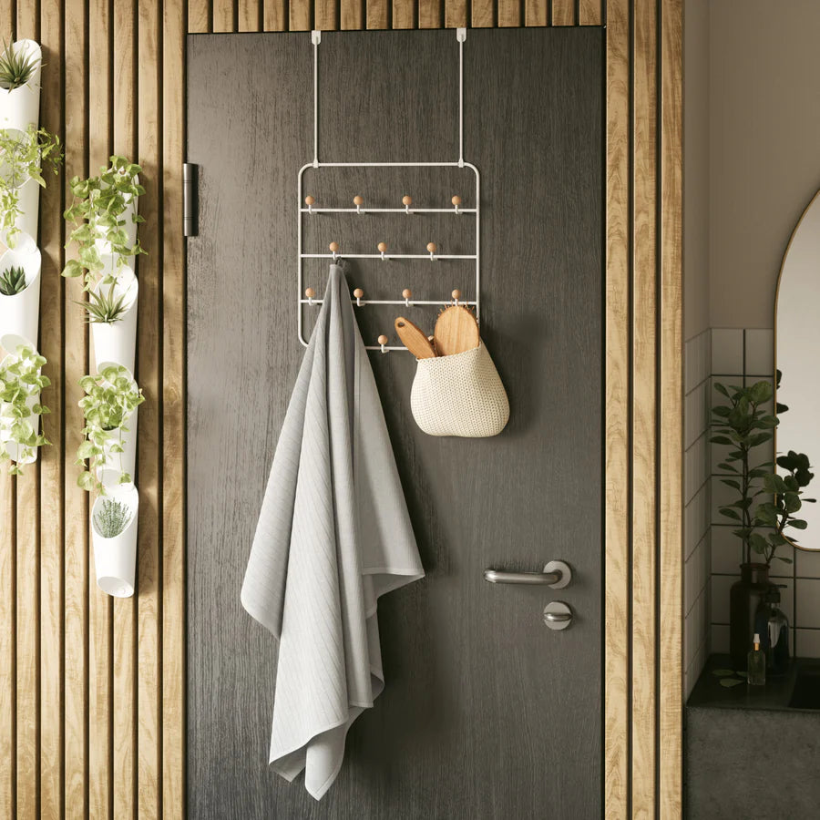 Estique Over The Door Organizer - White/Natural - Space Saving Storage Solution for Bedroom, Bathroom & Closet Organization