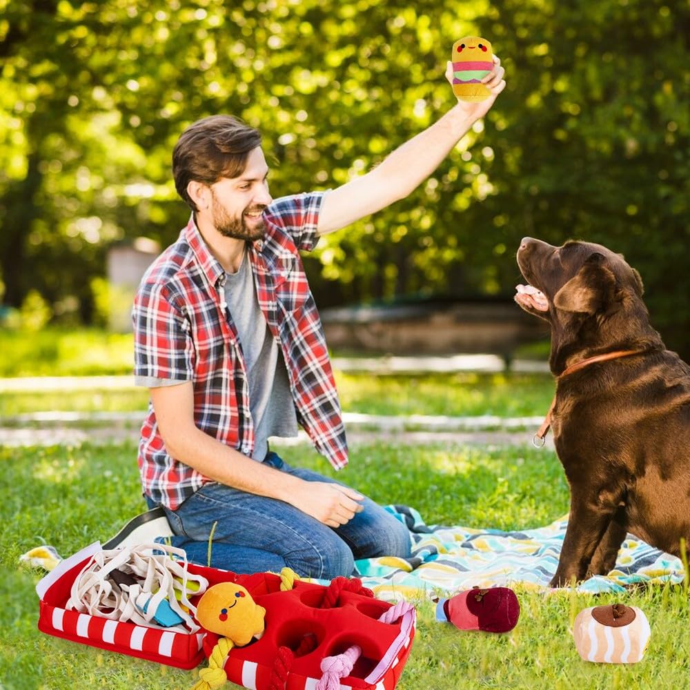 Interactive Squeaky Snuffle Hide & Seek Tug Rope Plush Dog Toys - Natural Foraging Nose Work Chew Toys for Small & Medium Puppies - Boredom Relief & Anxiety Soothing - Perfect for Indoor Play, Training & Mental Stimulation