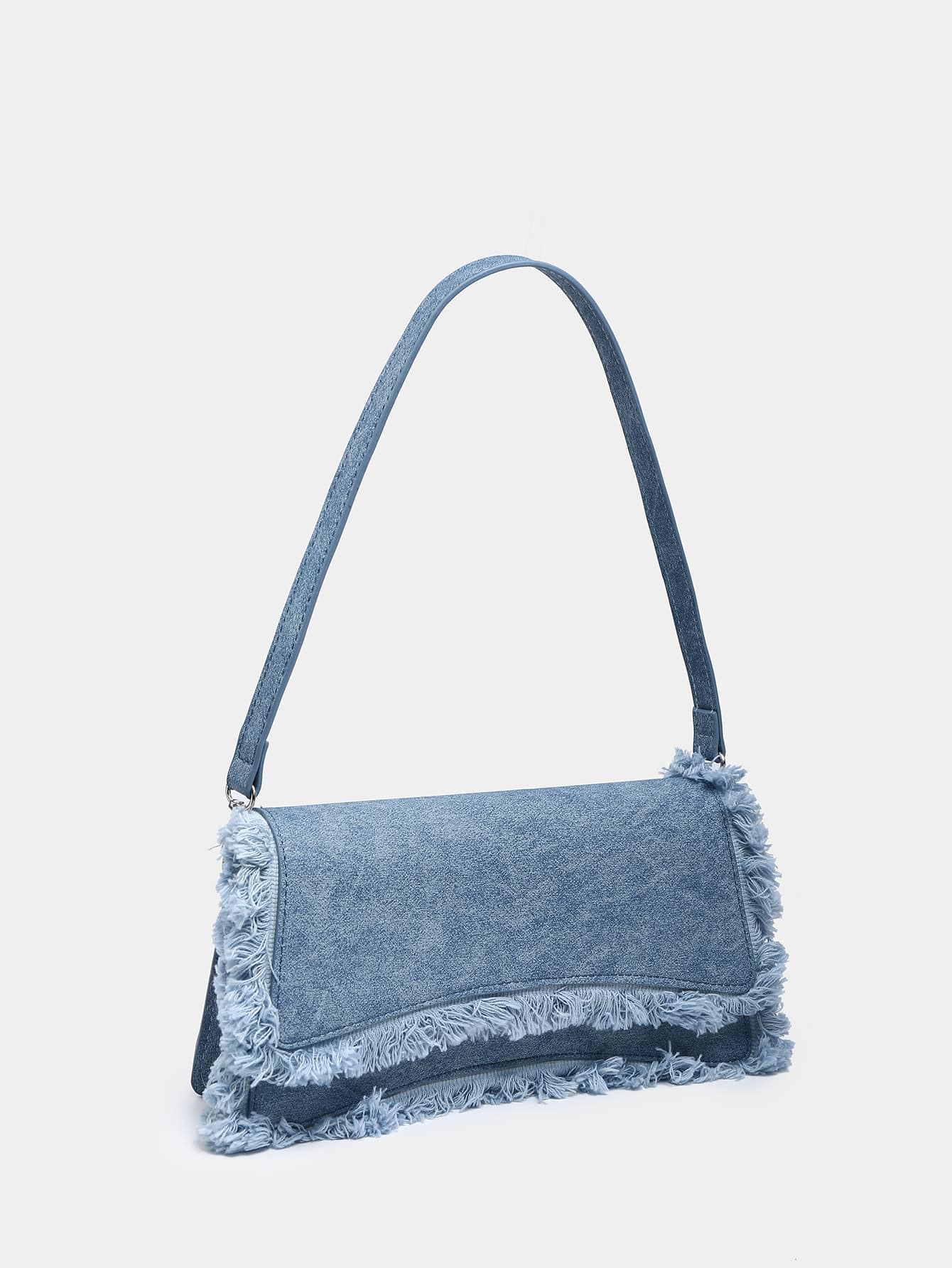 Verdusa Women's Denim Flap Shoulder Bag - Crossbody Underarm Satchel Purse for Casual Outings, Work & Travel | Stylish Blue Jeans Handbag