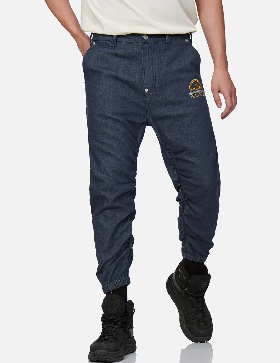 3D Monogram Discharge Print Jogger Jeans for Men - Stylish & Comfortable Casual Pants for Streetwear, Gym, and Everyday Wear