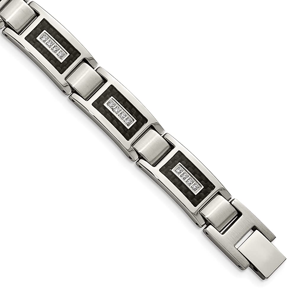 ICE CARATS 8.75 Inch Stainless Steel Men's Bracelet with Cubic Zirconia & Black Carbon Fiber Inlay - Contemporary Fashion Jewelry for Men, Perfect Gift for Dad, Husband & Boyfriend - Ideal for Weddings, Parties & Everyday Wear