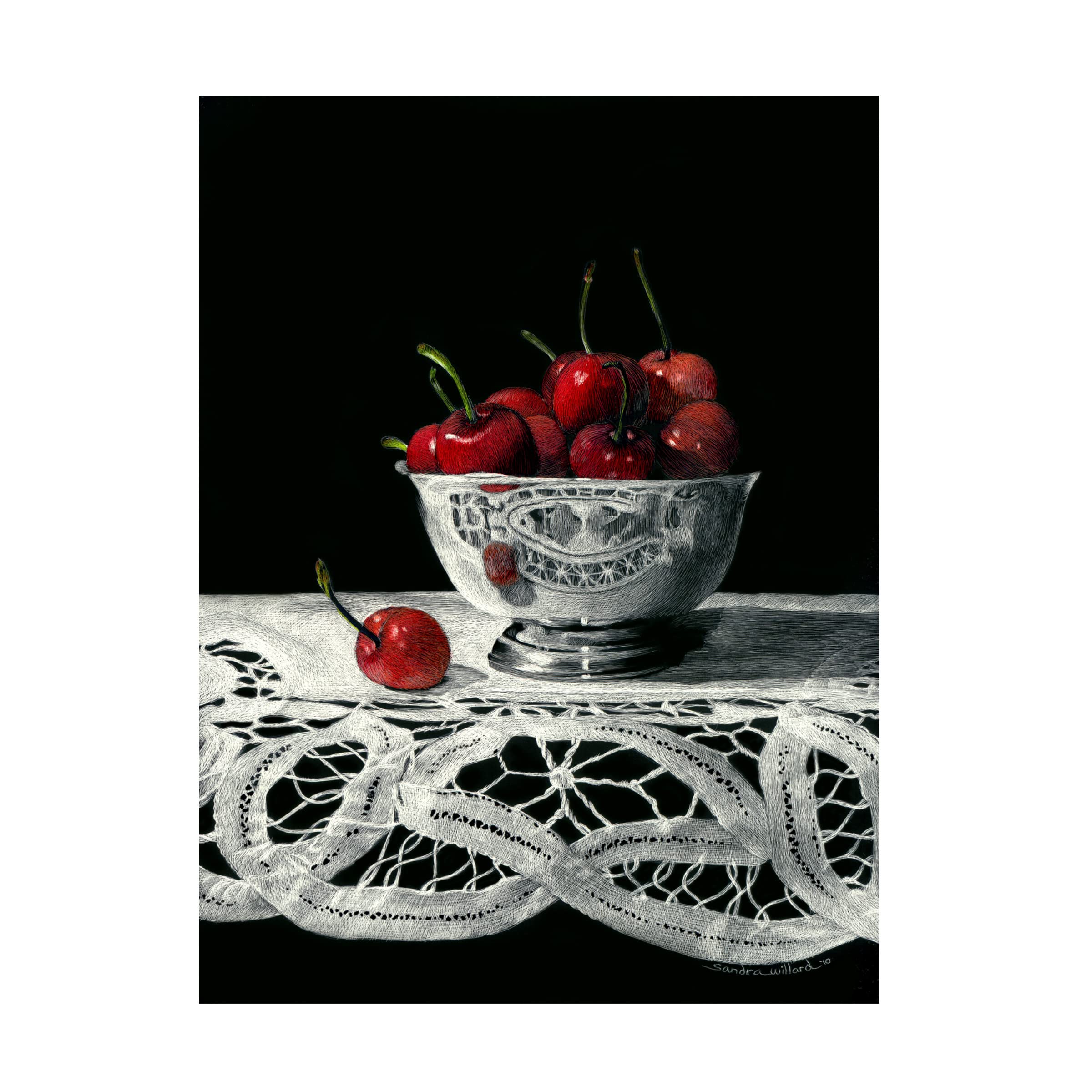 Trademark Fine Art 'Bowl Of Cherries' Canvas Wall Art Print by Sandra Willard - Perfect for Living Room, Bedroom & Office Decor