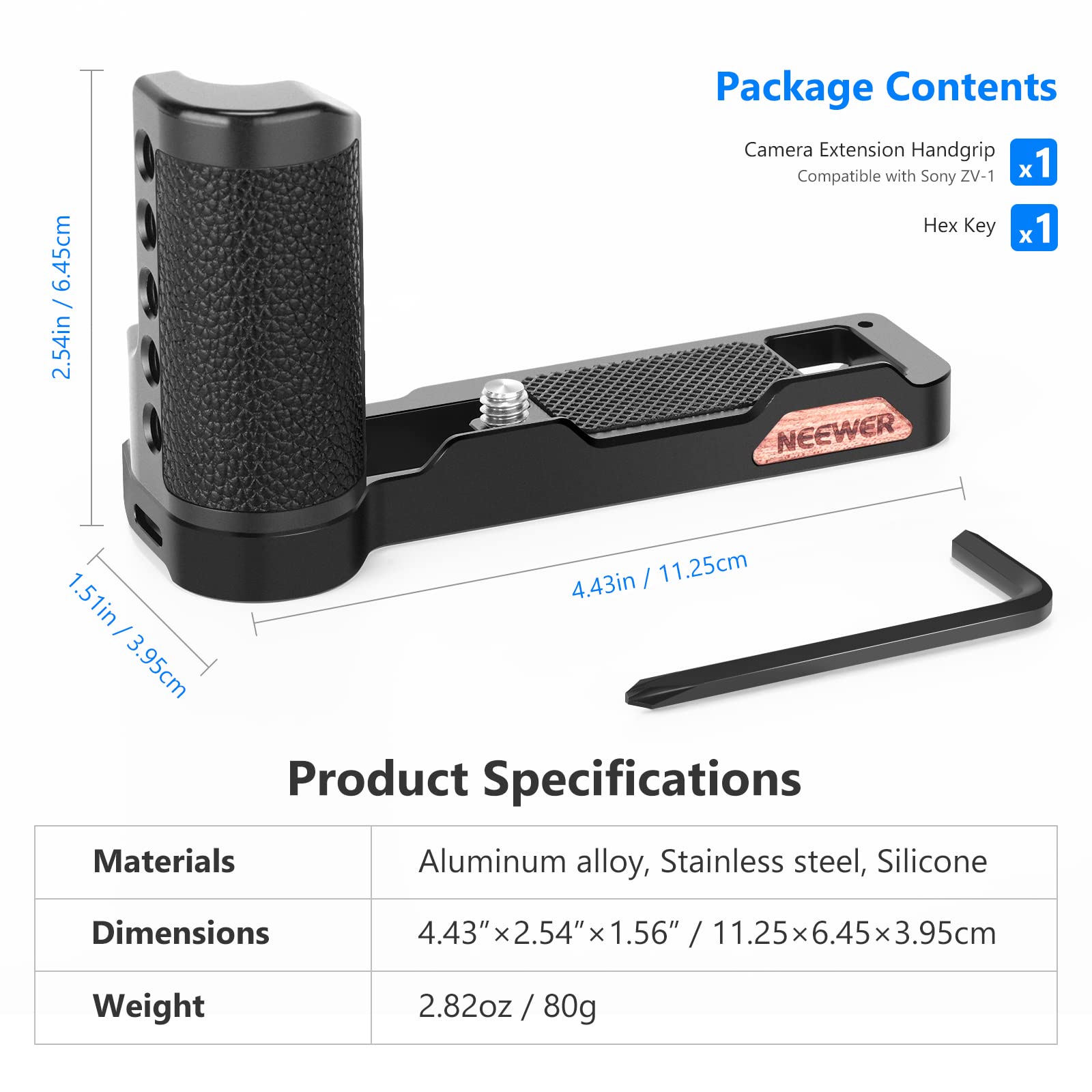 NEEWER Camera Handle Grip Bracket for Sony ZV-1/ZV1 - Vlogging Accessory with Microphone Mount, Fill Light Cold Shoe & Vertical Tripod Support | Perfect for YouTube Vlogging, Live Streaming & Travel Photography (Model VS106)