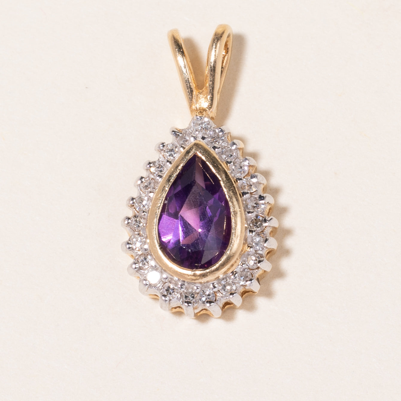 14K Yellow Gold Pear Shaped Amethyst Halo Pendant Necklace | 0.85ct Natural Amethyst Gemstone with 0.12ctw Diamond Accents | Elegant Jewelry Gift for Women, Valentine's Day, Anniversary & Special Occasions