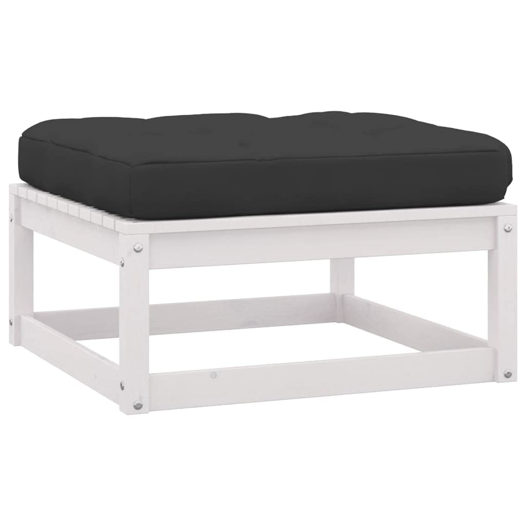 CHARMMA 2-Piece Solid Pinewood Patio Footstools with Cushions - Outdoor Garden Furniture for Relaxing on Porch, Deck or Backyard