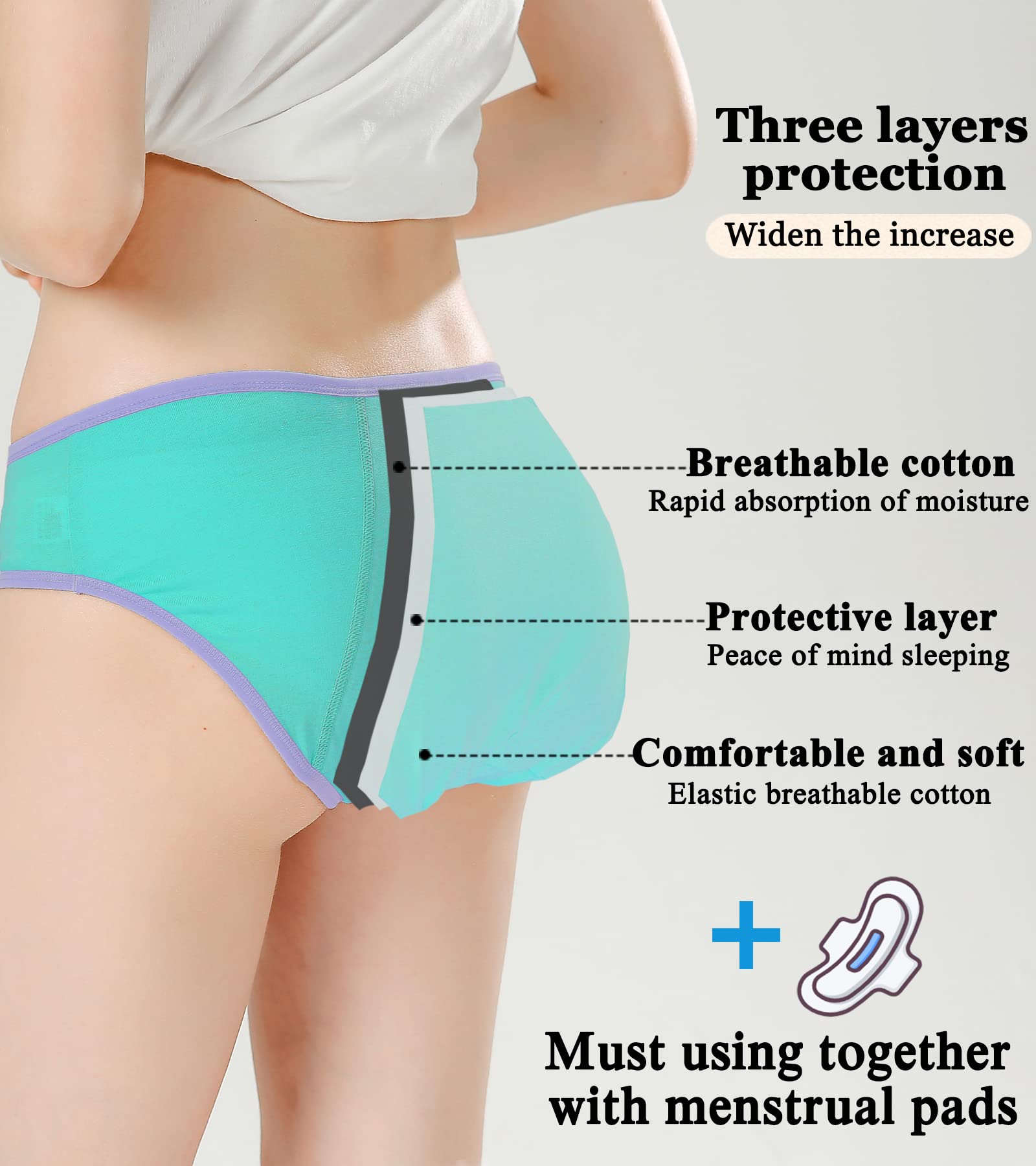 Teen Girls Period Underwear - Soft Cotton Panties for Juniors Age 8-18 - Comfortable & Absorbent for School, Sports & Sleep