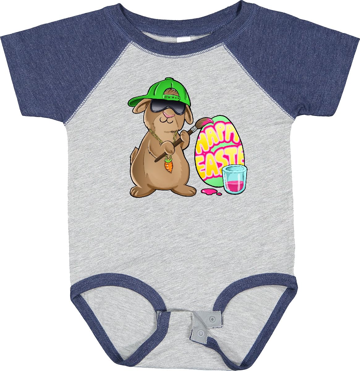 Inktastic Hip Hop Artist Cute Brown Easter Bunny Painting Egg Baby Bodysuit - Soft Cotton Infant Onesie for Easter, Baby Shower & Holiday Photos