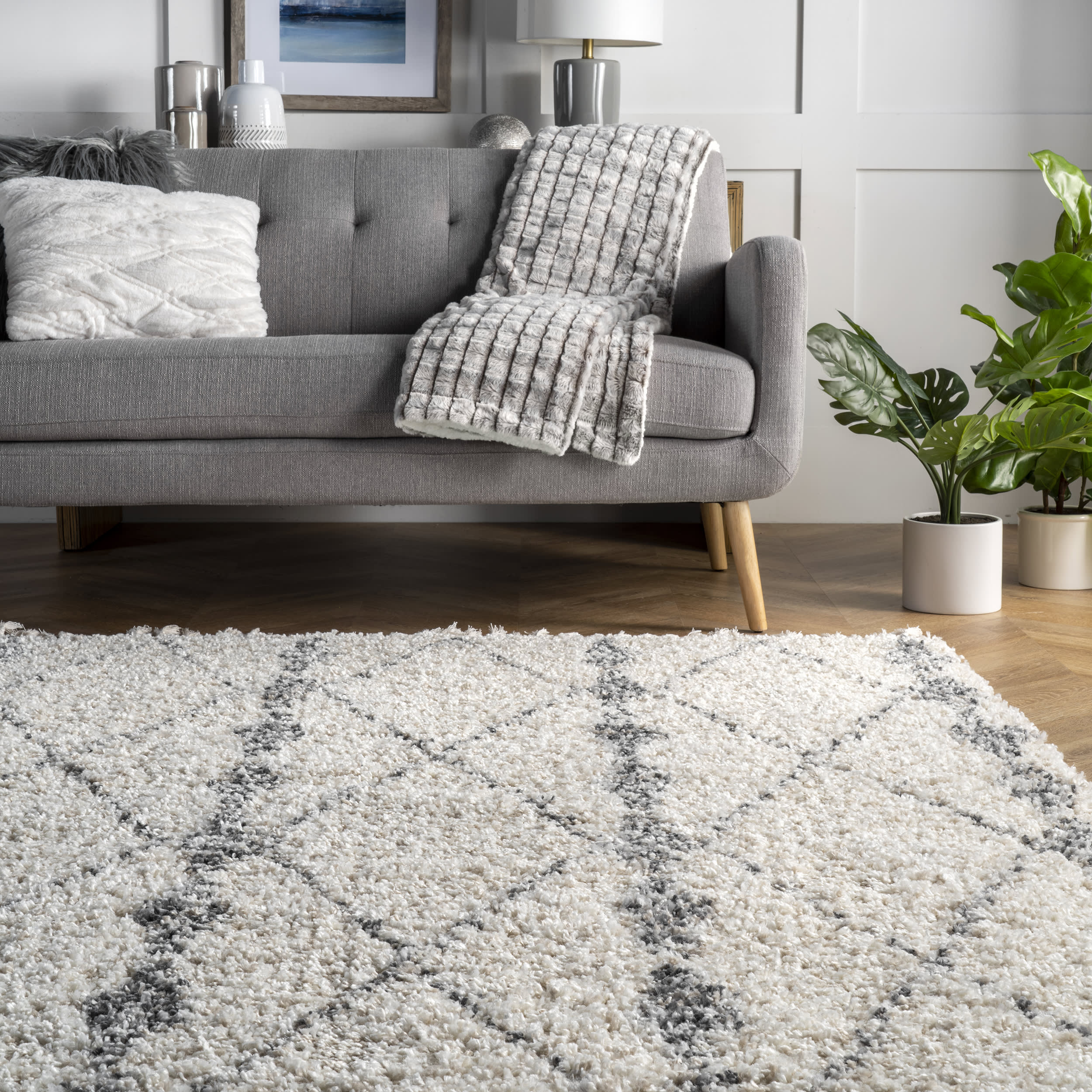 Luxury Diamond Band Tassel Area Rug - Soft Beige Bohemian Chic Home Decor for Living Room, Bedroom & Nursery | Non-Slip Floor Mat for Cozy Home Aesthetics