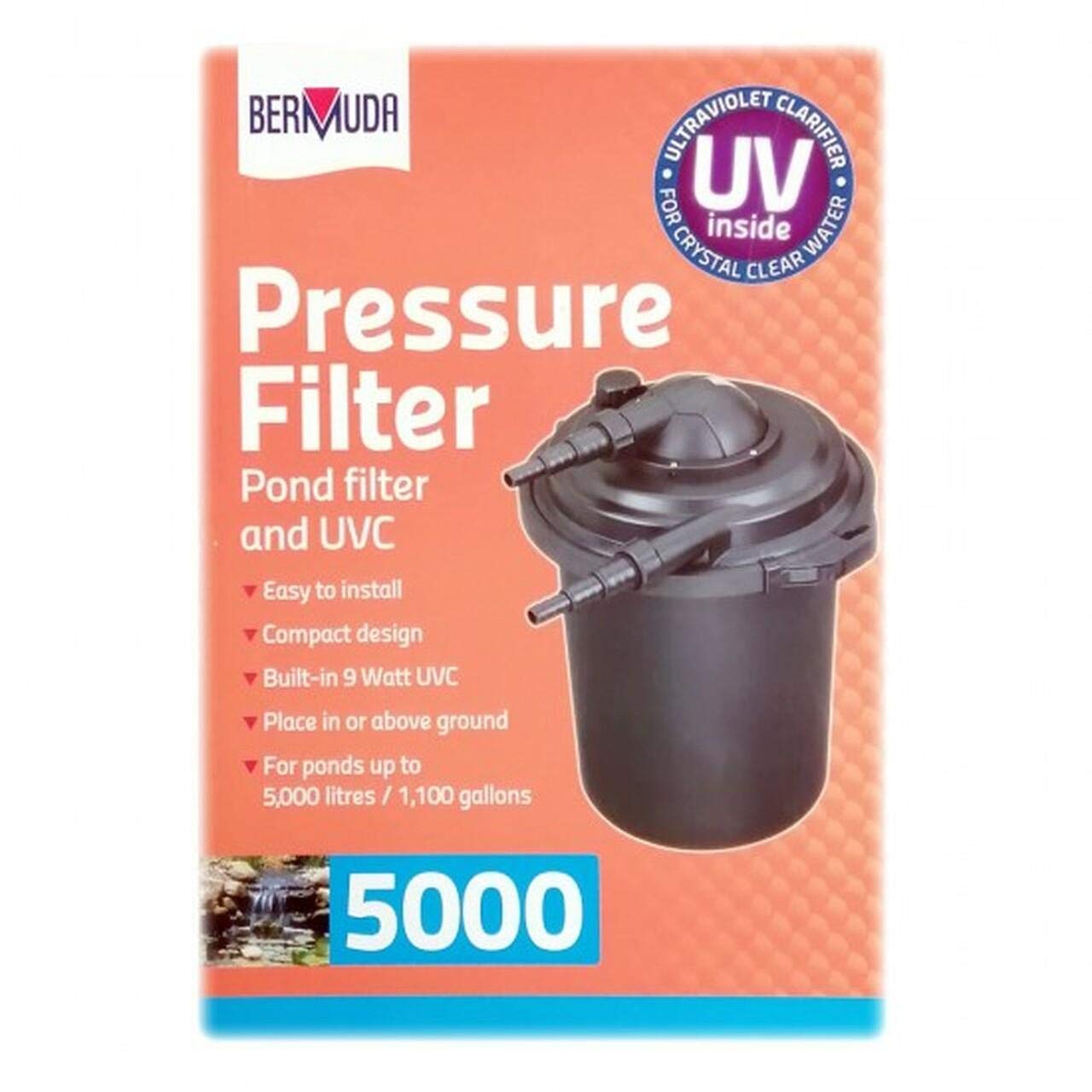 Bermuda 1300 GPH Pressure Filter for Ponds, Pools & Water Features | High-Efficiency Water Filtration System