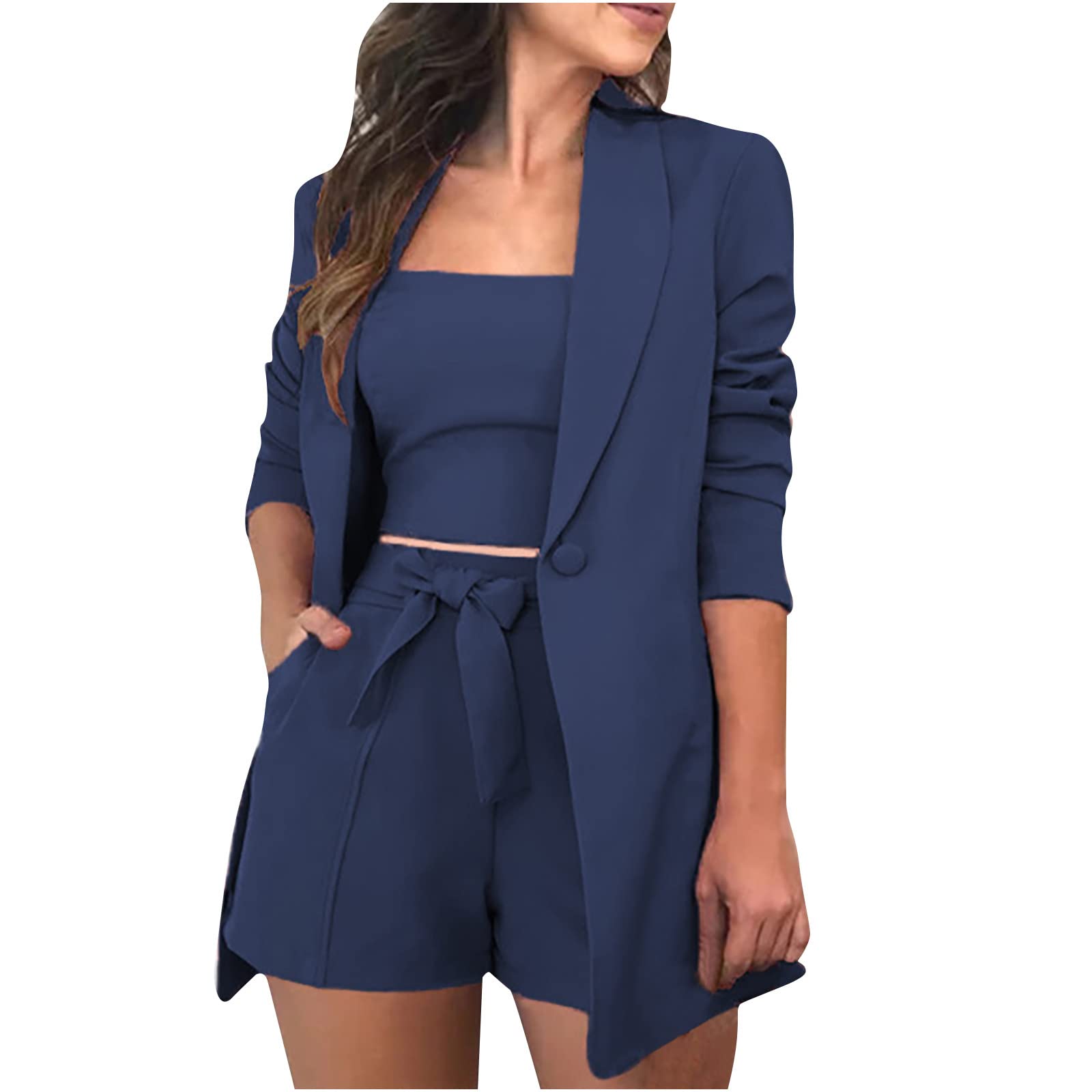 Women's 3-Piece Blazer Set with Belt - Business Suit for Office & Party