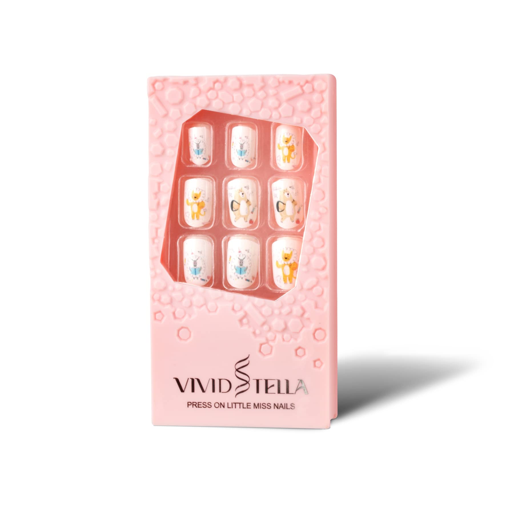 24 Pcs Animal-Themed Pre-Glued Fake Nails for Kids - Short Square Press-On Nails with Elephant, Lion, Sheep & Bear Designs - Fun Nail Art Decorations for Girls Birthday Parties, Playdates & Dress-Up