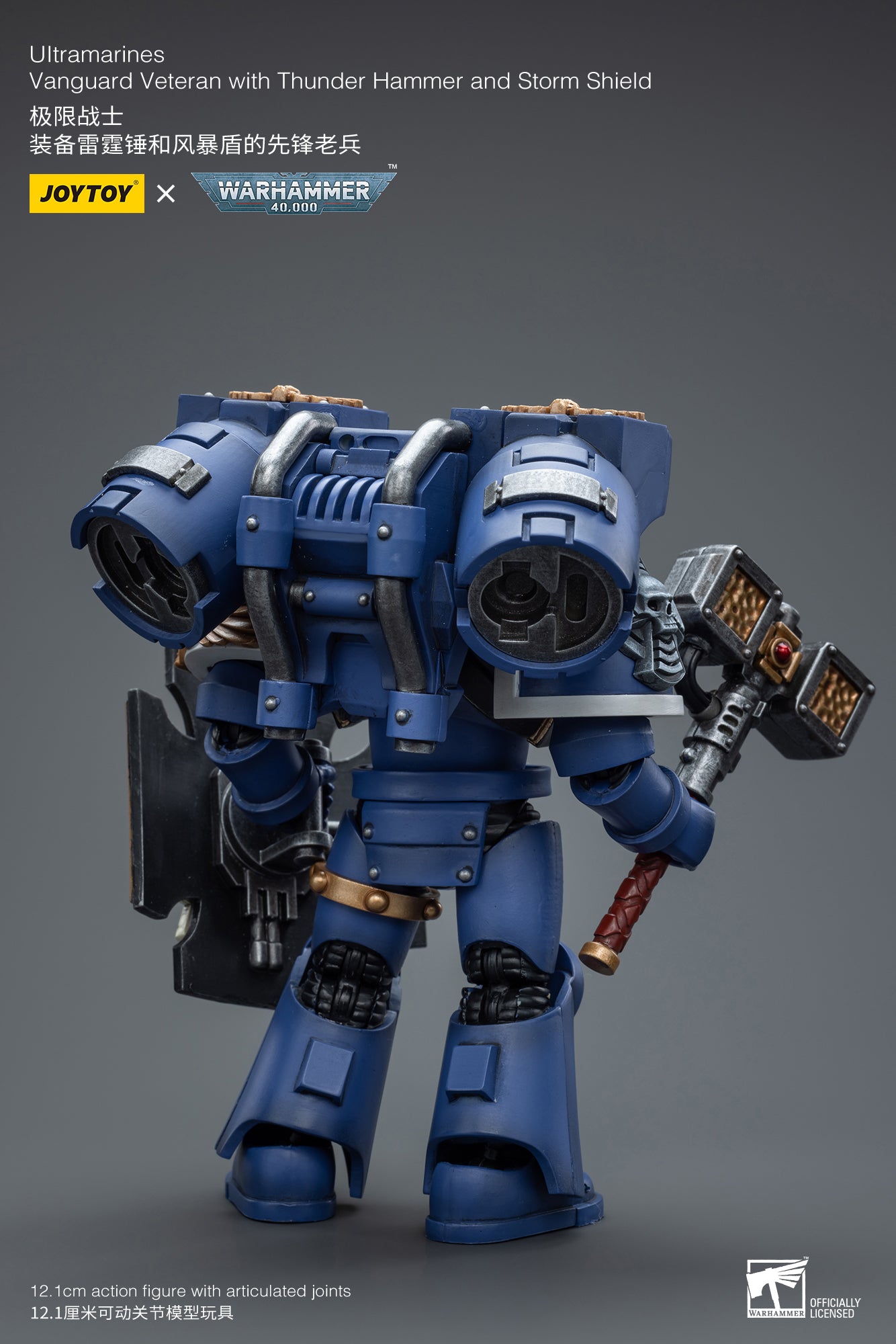 1/18 JOYTOY Warhammer 40K Ultramarines Vanguard Veteran Action Figure with Thunder Hammer & Storm Shield - Collectible Miniature for Tabletop Gaming & Display