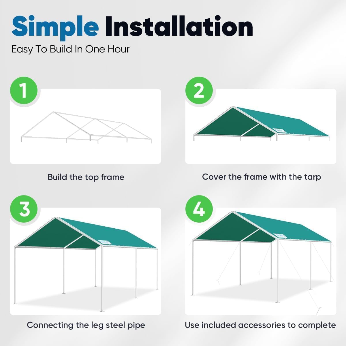 Quictent Heavy Duty 10x20 ft Waterproof Carport Tent - Outdoor Canopy Shelter for Events, Storage, Parking & Wedding - Green - Perfect for Backyard Parties, RV Cover, and Vehicle Protection
