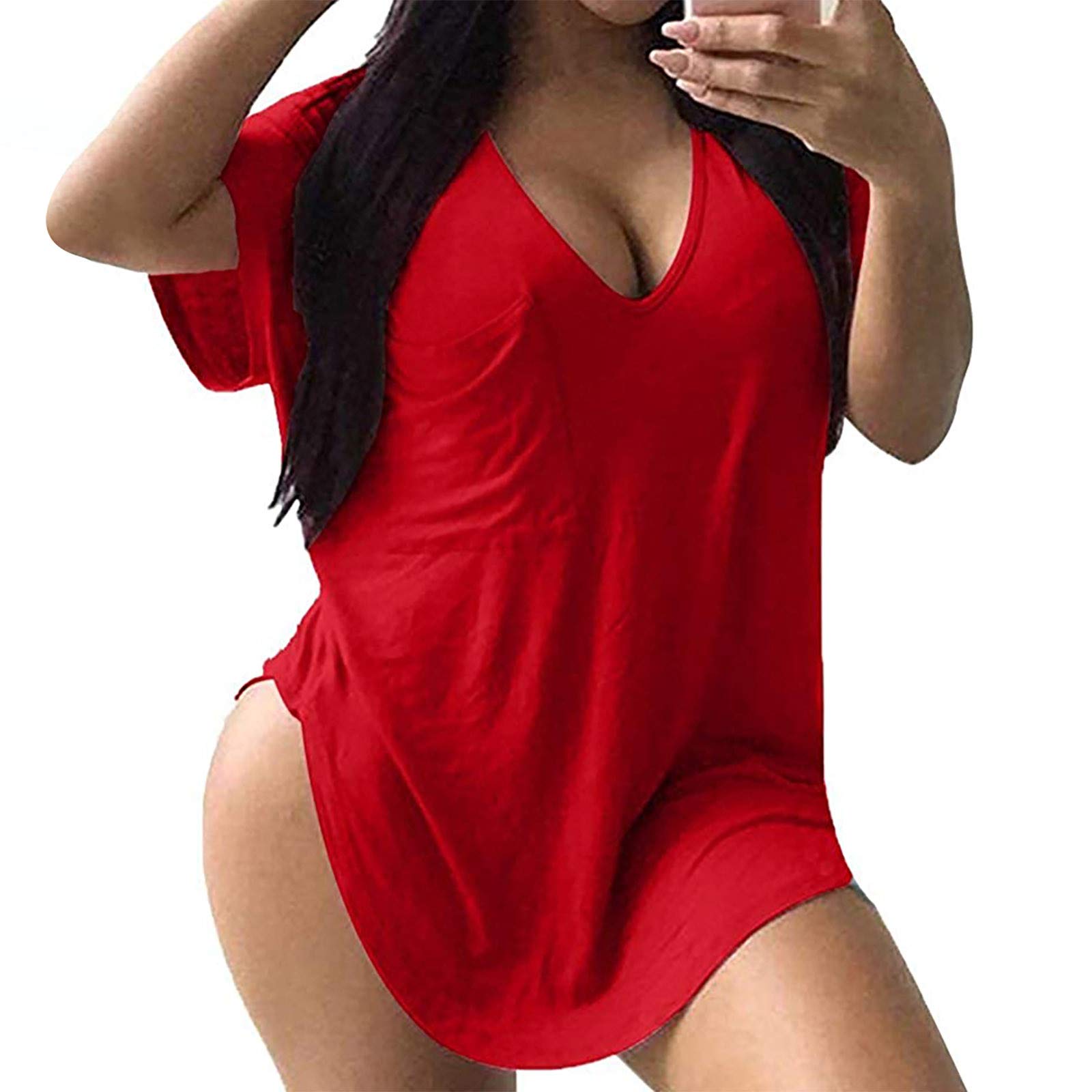 Plus Size Women's Summer Casual V-Neck Short Sleeve T-Shirt Tunic - Comfortable Basic Tee for Everyday Wear | Perfect for Work, Weekend Outings & Vacation