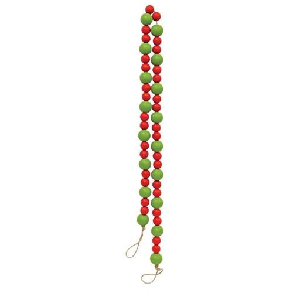 Red and Green Wooden Bead Garland - 6ft Christmas Tree Decoration for Holiday Home Party Wedding DIY Crafts Decor