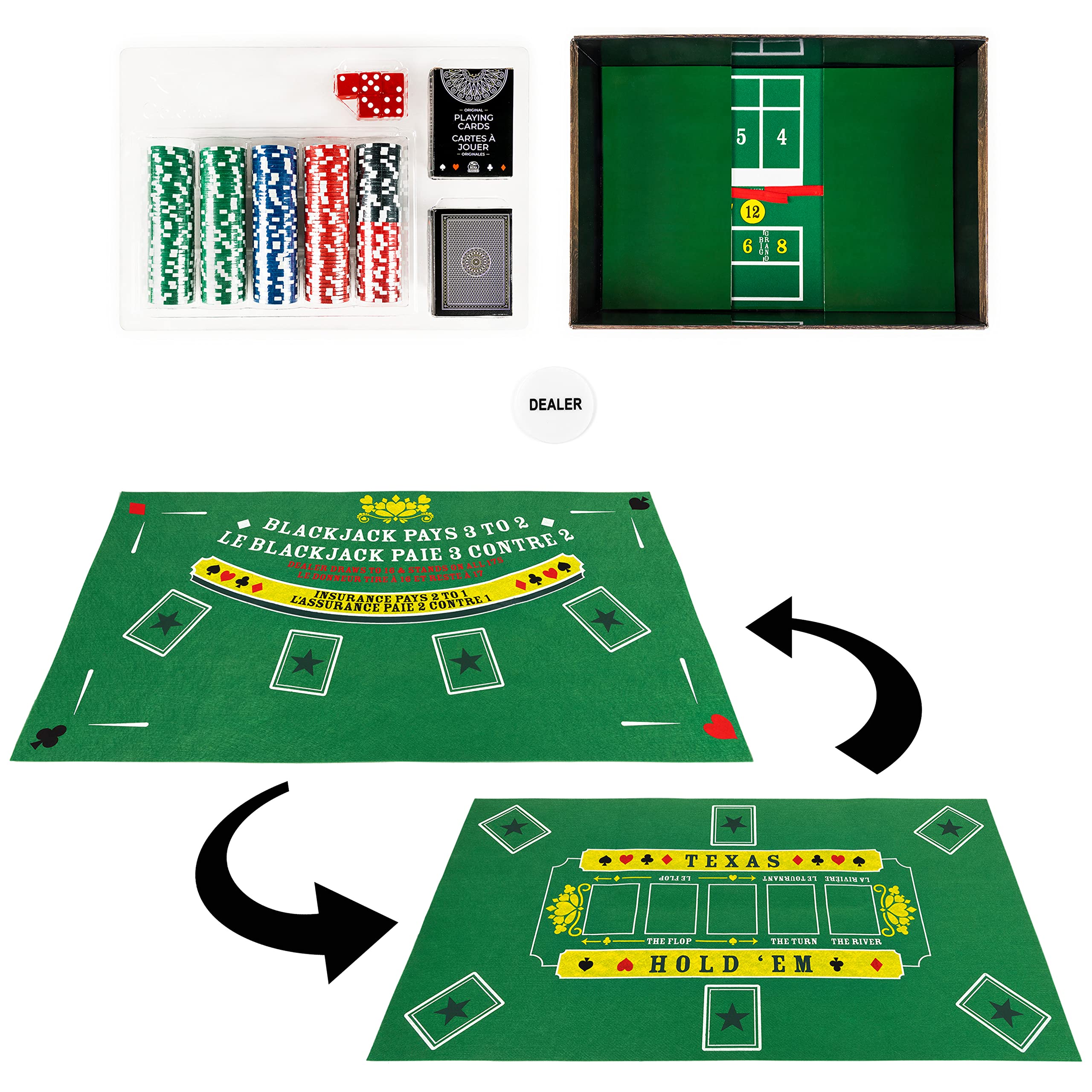 Premium Casino Game Set - 3-in-1 Classic Table Games: Craps, Blackjack & Poker for Adults & Teens Age 10+ | Perfect for Game Nights, Parties & Family Entertainment