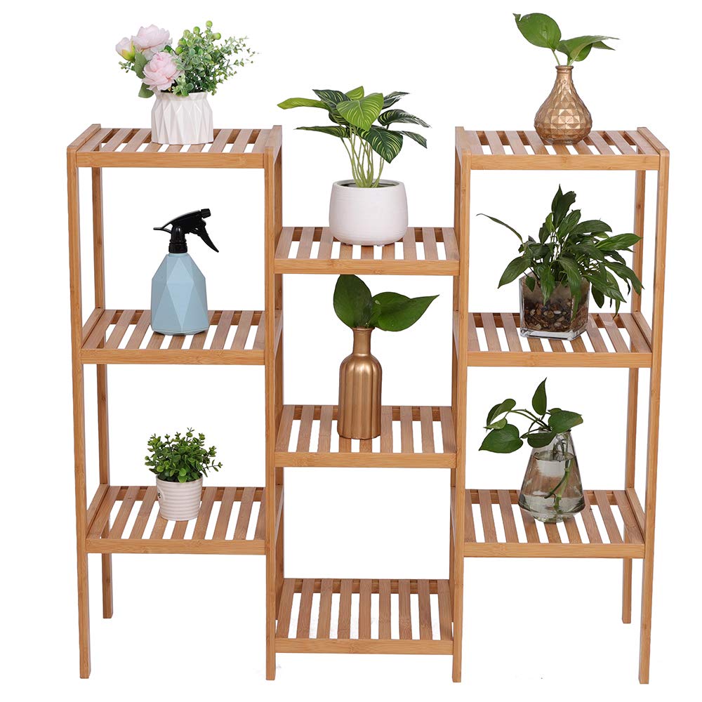 Premium 9-Tier Bamboo Plant Stand - Multi-Functional Flower Pot Shelf for Indoor/Outdoor Display (96x90x33cm, Natural) - Perfect for Home Decor, Garden Organization & Small Space Storage