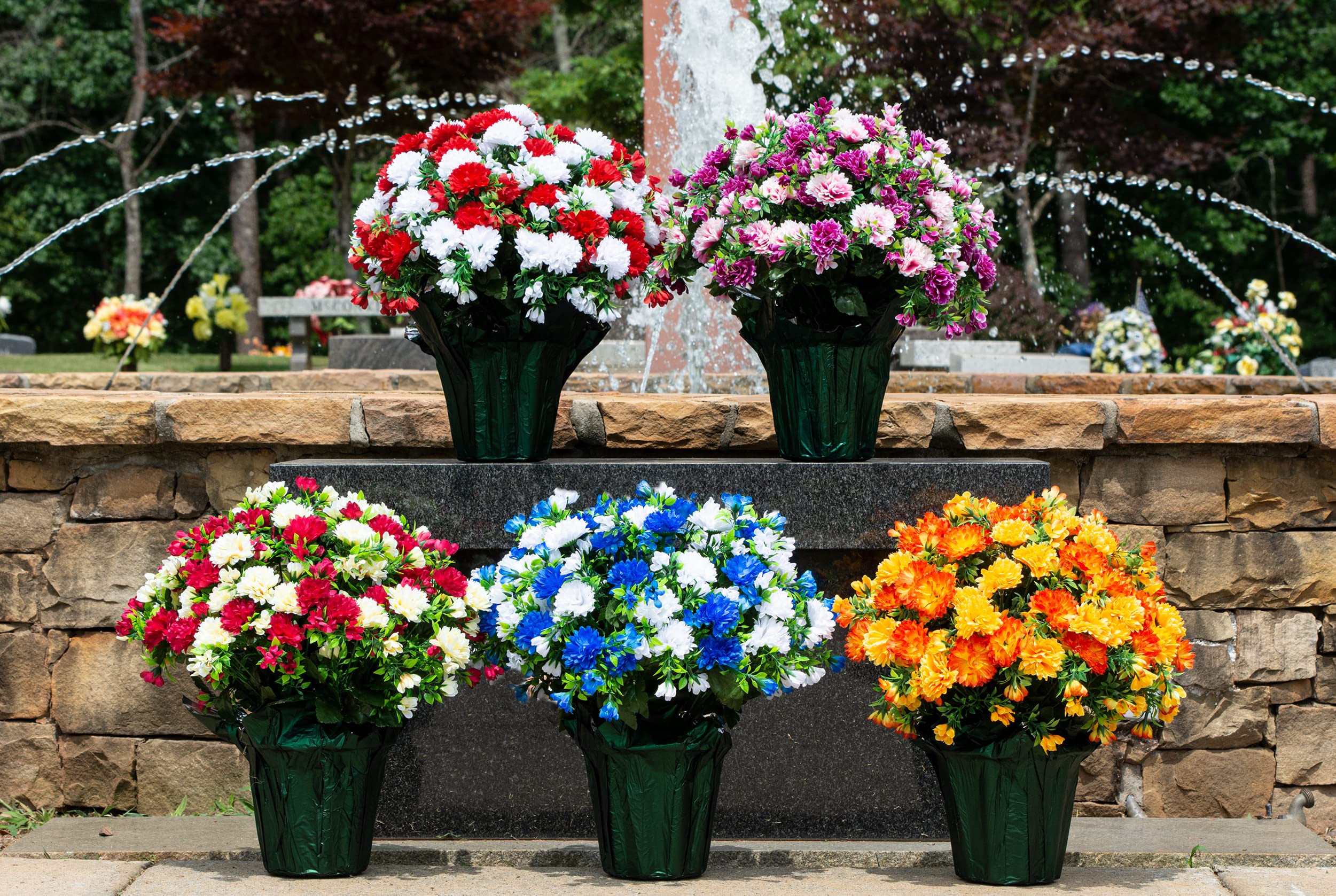 Sympathy Silk Artificial Flowers Weighted Pot Bouquet - 18