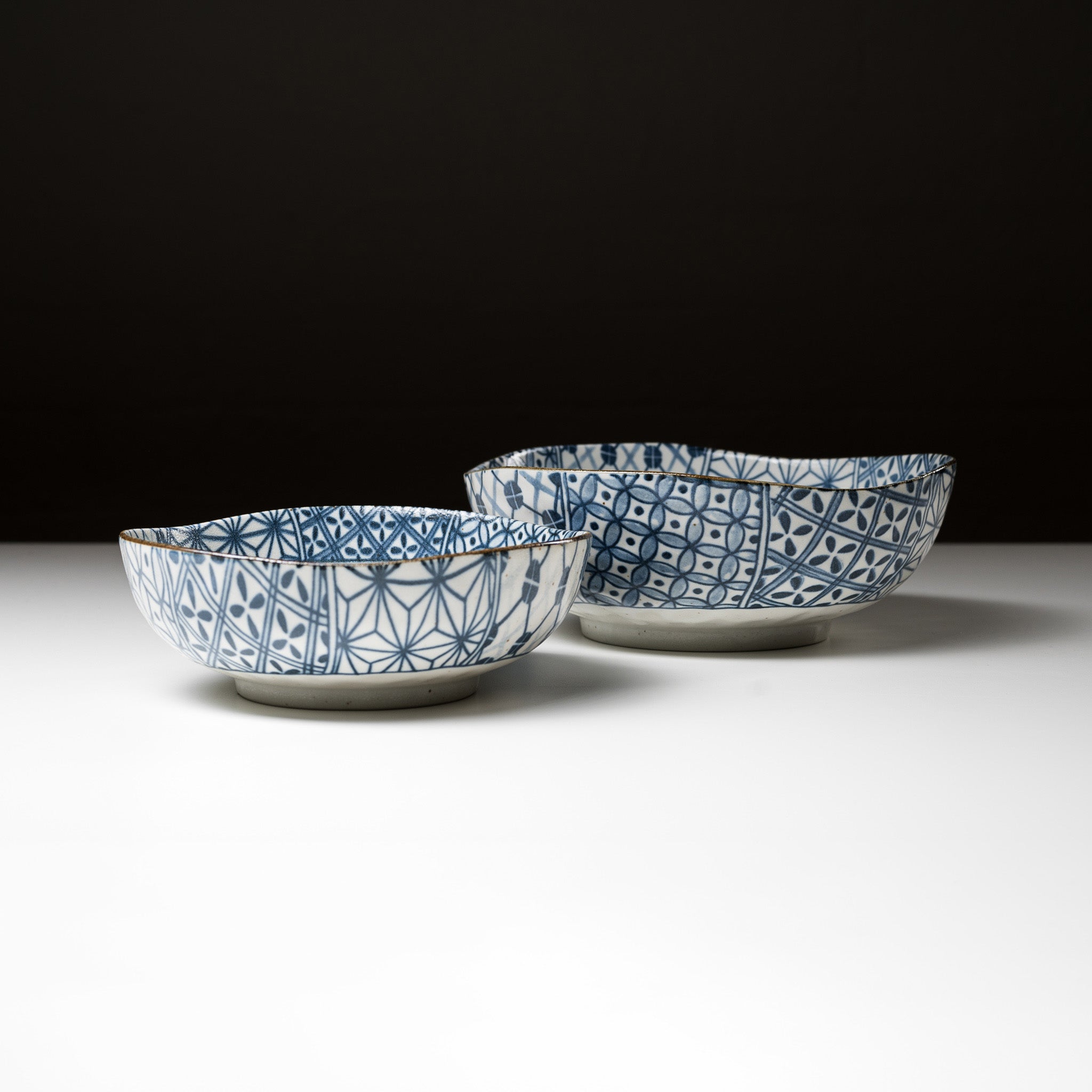 Handmade Mino Ware Komon Pair Shallow Bowls Set of 2 - Traditional Japanese Ceramic Dishes for Sushi, Salad & Dessert | Elegant Tableware for Home Dining & Gift Giving