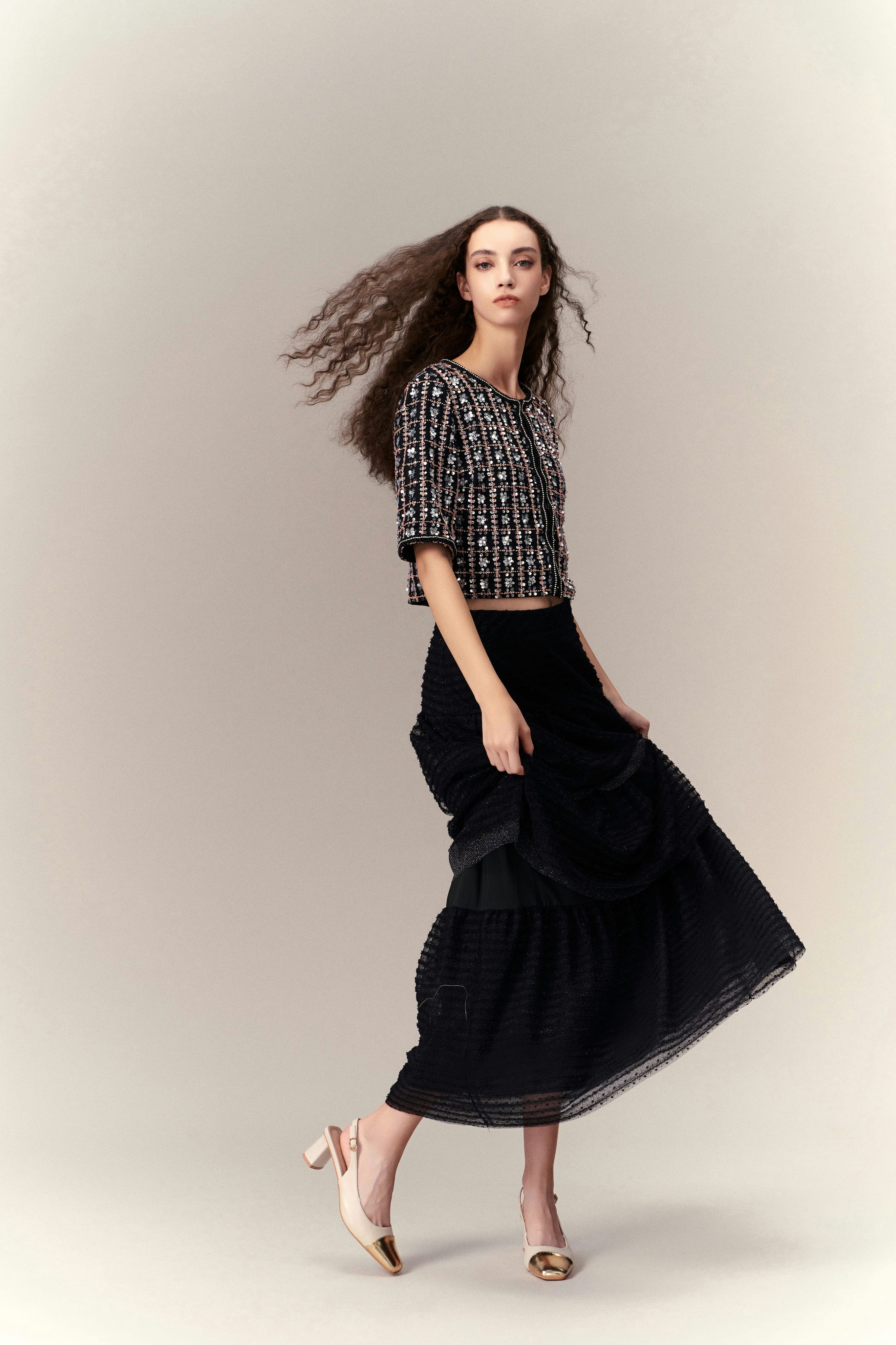 Stardust Layered Skirt for Women - Flowy A-Line Midi Skirt with Sequins | Perfect for Parties, Date Nights & Special Occasions