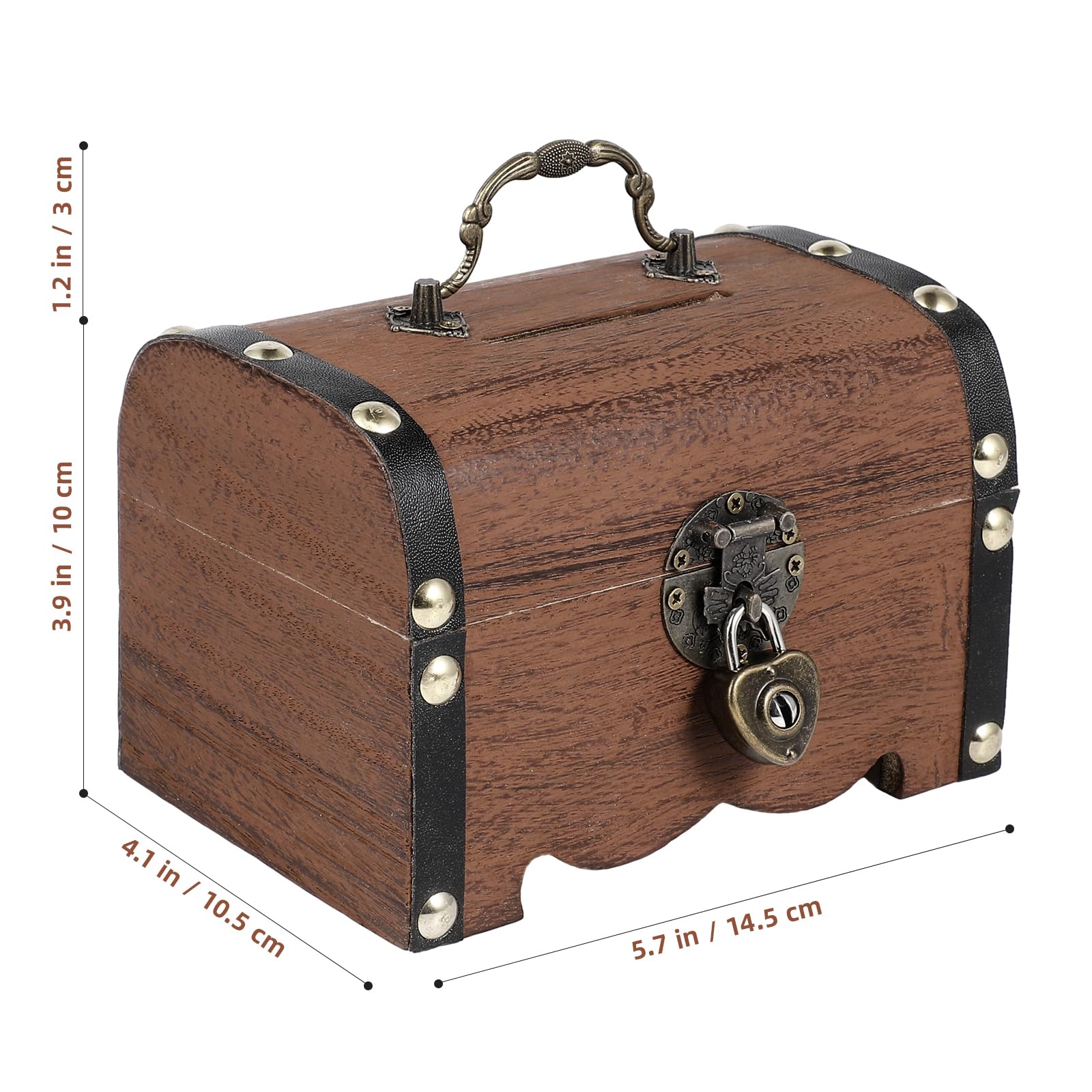 FAVOMOTO Wooden Pirate Treasure Chest Box - Antique Retro Piggy Bank with Love Lock & Keys, Handmade Jewelry Storage Box for Money, Coins & Valuables | Perfect for Home Decor, Gift Giving & Themed Parties