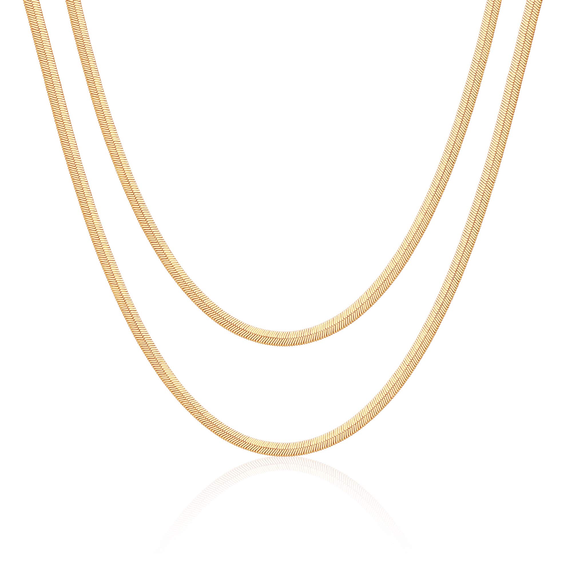 14K Gold Plated Layered Necklace Set for Women - Dainty Coin Pendant, Herringbone & Snake Chain Choker - Elegant Layered Jewelry Gift for Her | Perfect for Date Nights, Office Wear & Special Occasions
