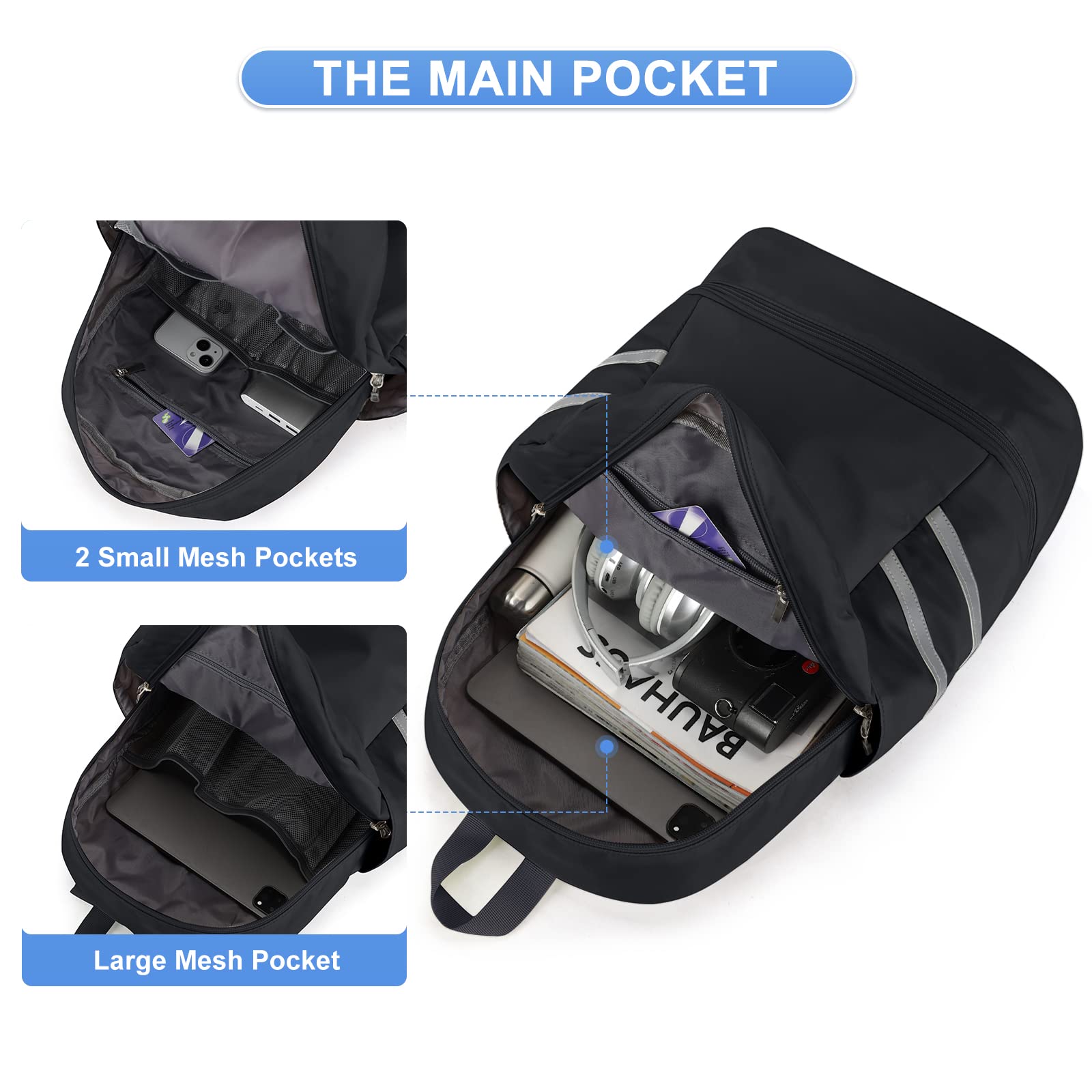 Coofay Waterproof Gym Backpack for Women - Large Sports Backpack with Shoe Compartment, Lightweight Travel Backpack for Workout, Yoga, Running & Outdoor Activities (Black)