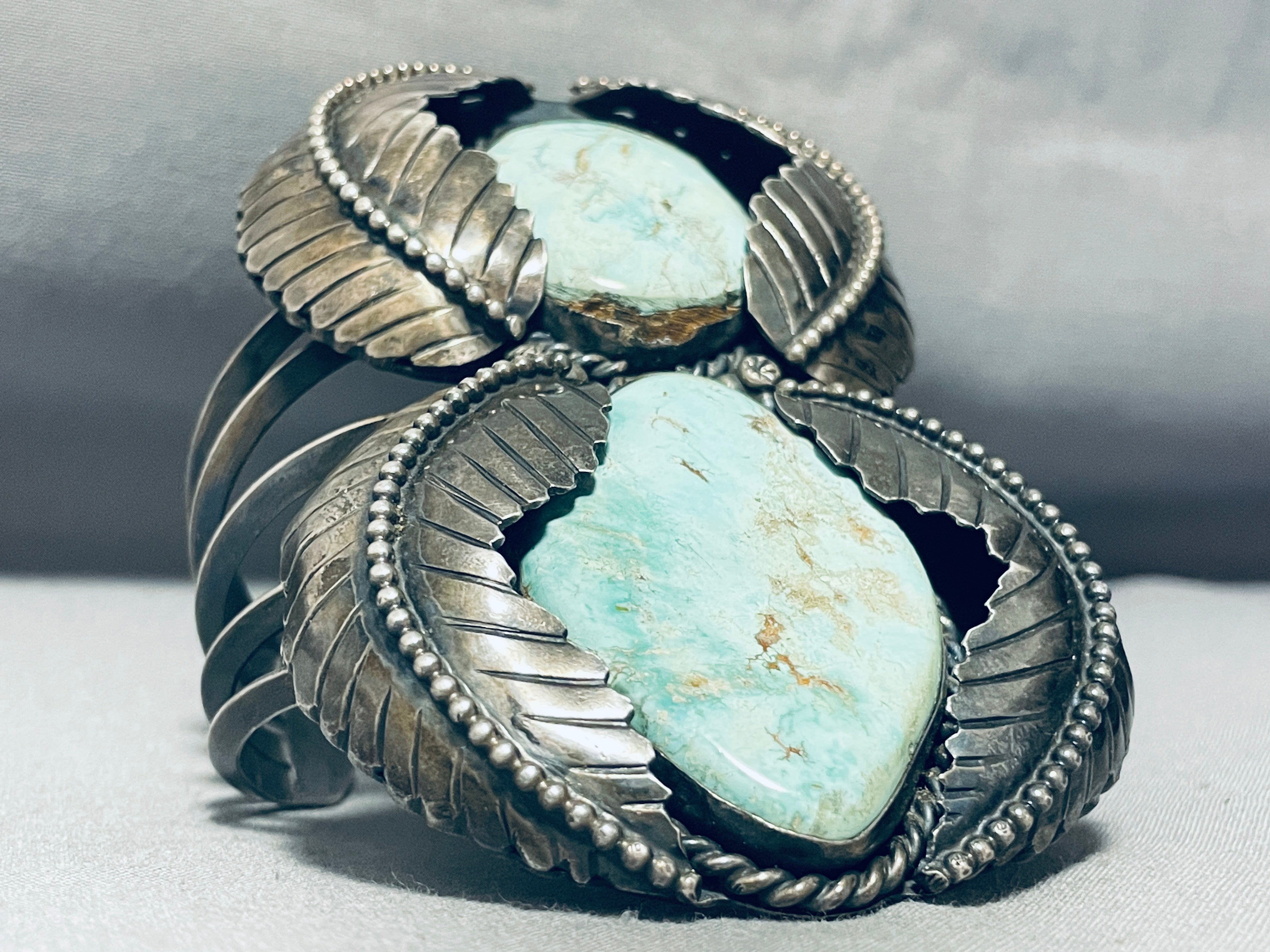 185 Gram Monster Mens Vintage Native American Navajo Turquoise Sterling Silver Bracelet