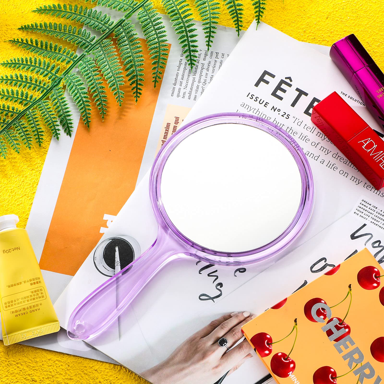 Jetec Double Sided Hand Mirror - 1X/2X Magnifying Makeup Mirror with Ergonomic Handle, Round Shape for Precise Makeup Application (Purple) | Perfect for Home Vanity, Travel & Salon Use