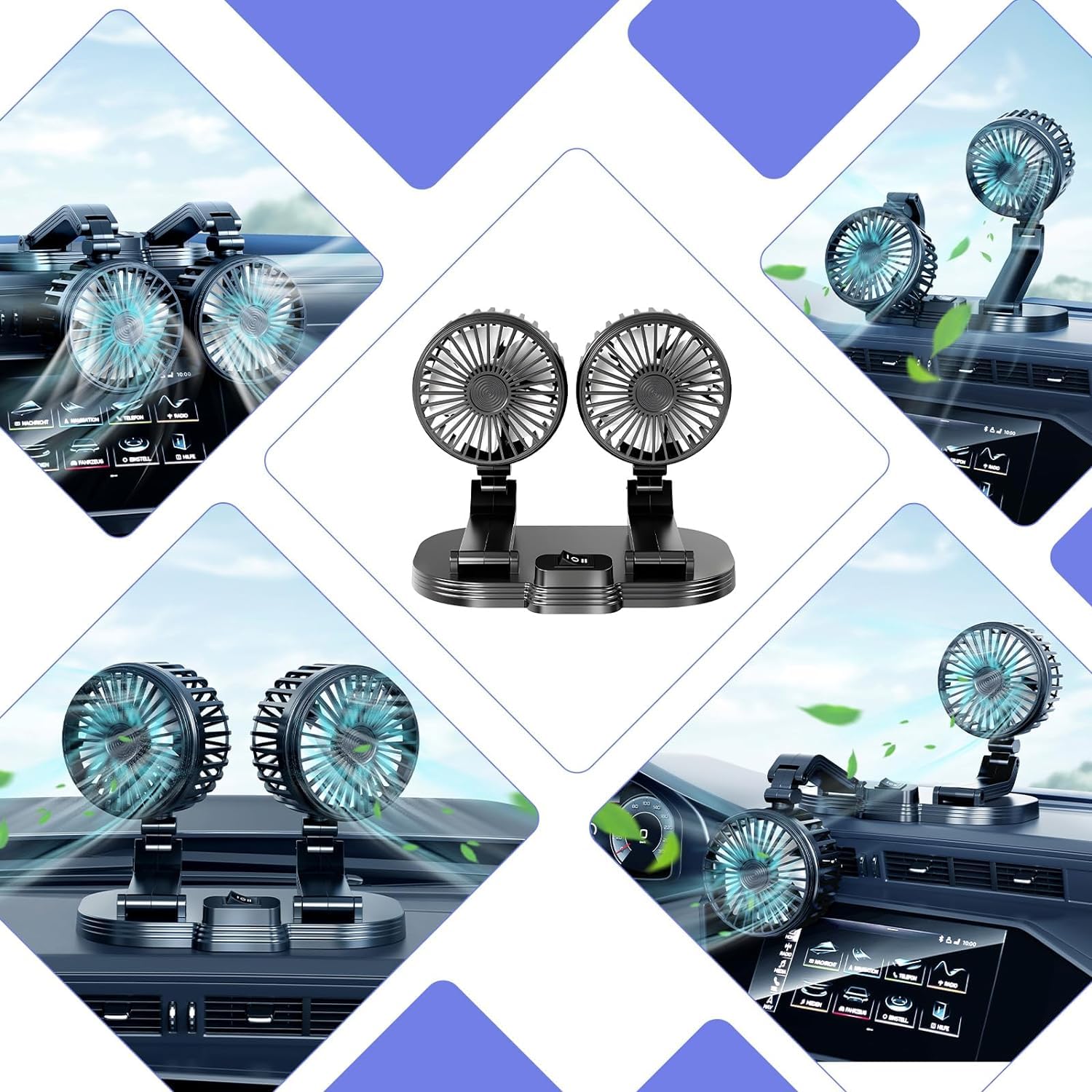 2024 Upgraded Dual Head USB Car Fan - 360° Rotatable Portable Cooling Fan for Dashboard, SUV, RV, Truck, Boat & Home Office | Perfect for Summer Travel & Workspace Comfort