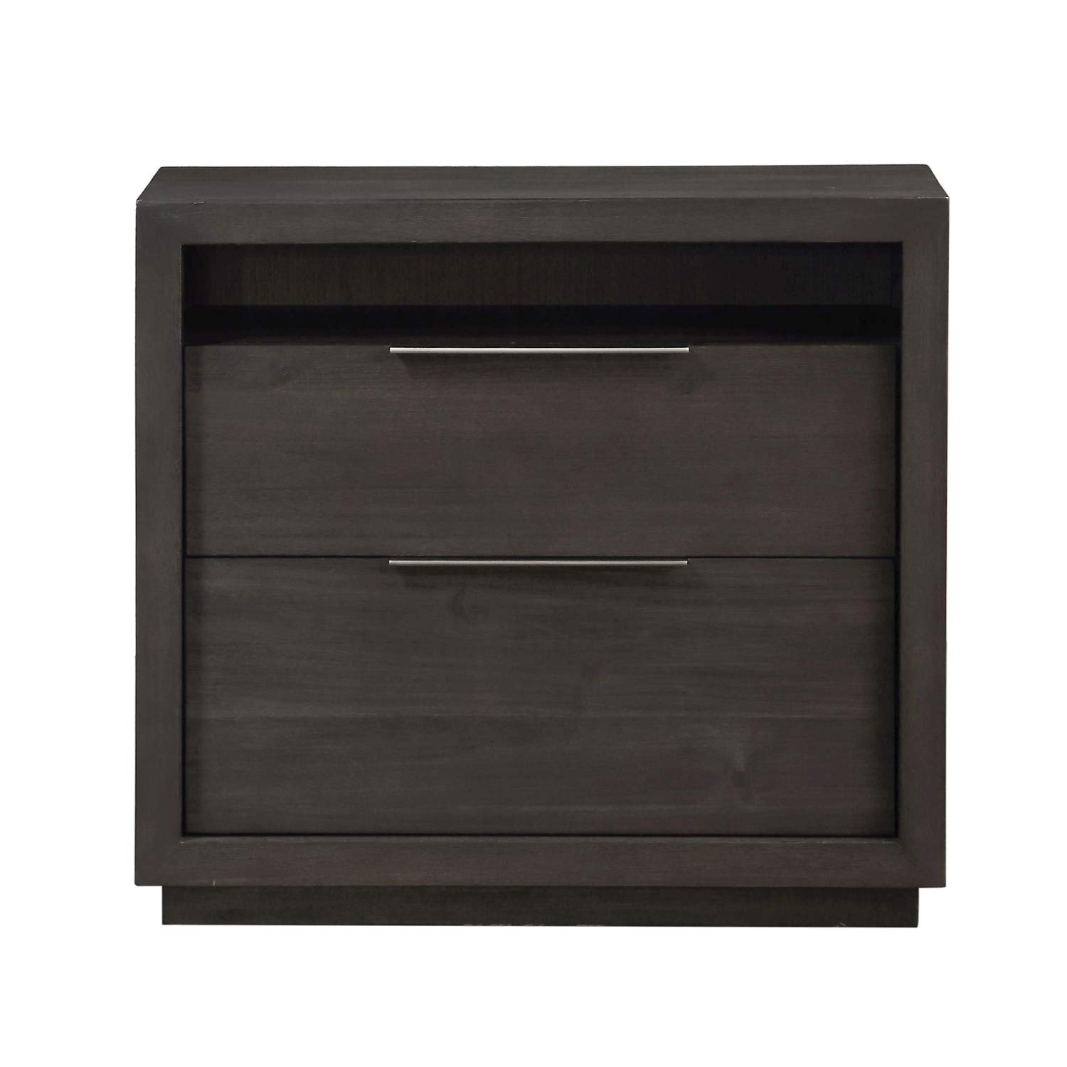 Modus Furniture Solid Wood Nightstand with 2 Drawers - Oxford Style in Basalt Grey | Bedroom Side Table for Storage & Decor