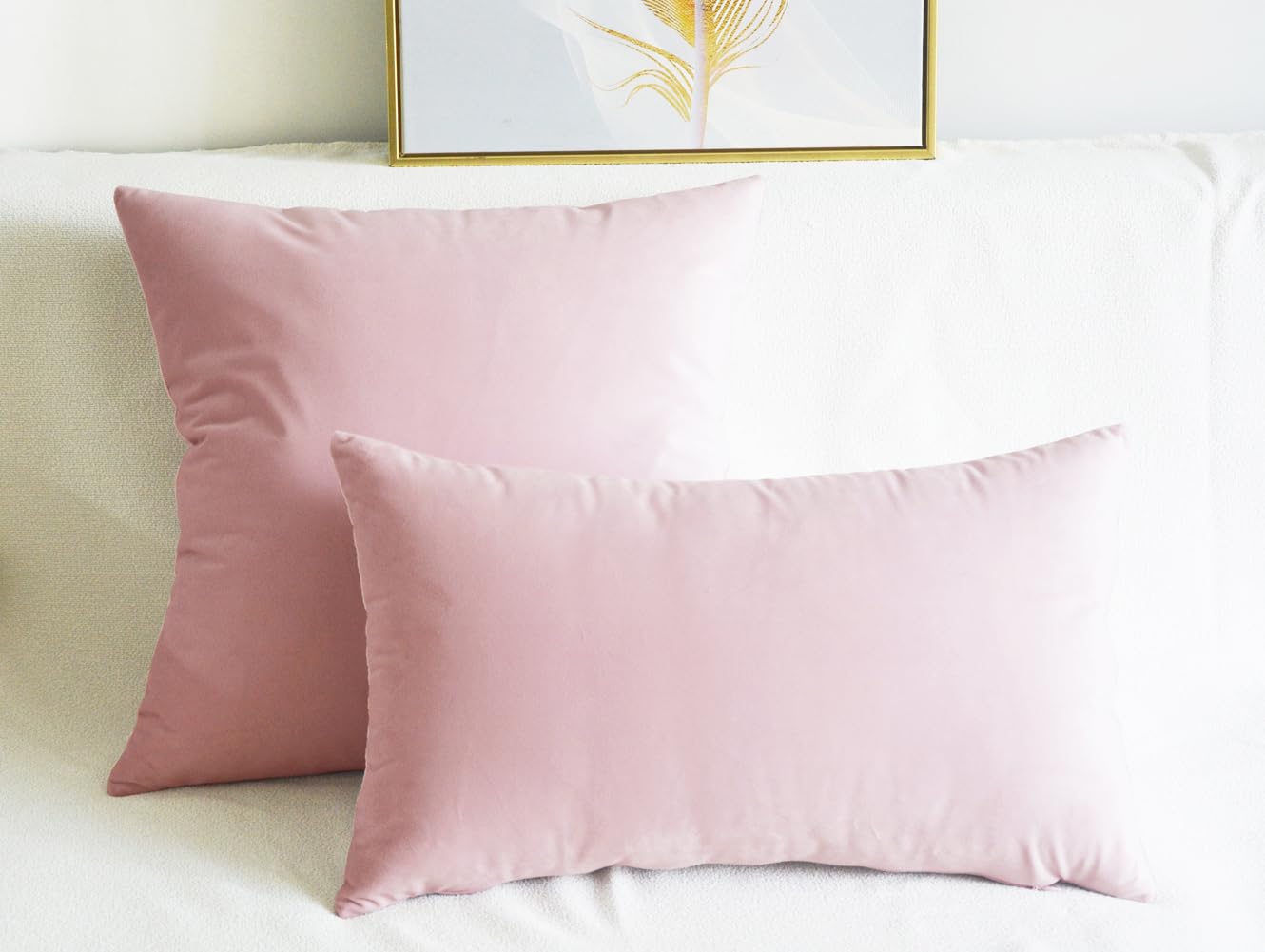 Velvet Cushion Covers (Pack of 2) - Soft Solid Decorative Throw Pillow Cases 12x20 Inch (30x50cm) for Sofa, Bedroom, Car - Light Pink - Perfect for Home Decor, Living Room Accent & Cozy Comfort