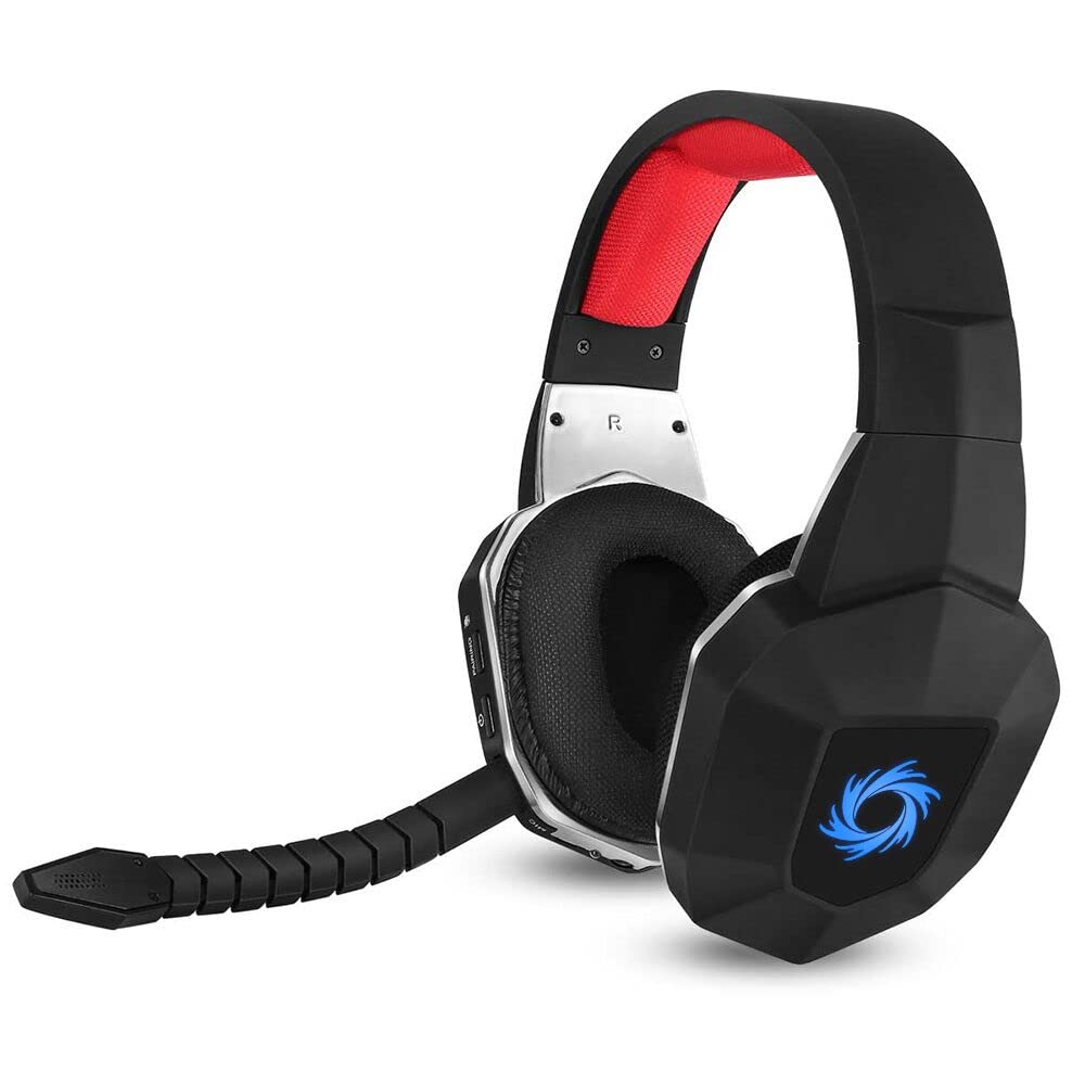 HUHD Wireless Gaming Headset with Microphone for Nintendo Switch, PS4, PS5, PC - Over-Ear USB Headphones for Immersive Gaming (Red) - Perfect for Online Multiplayer, Streaming & Late-Night Gaming Sessions