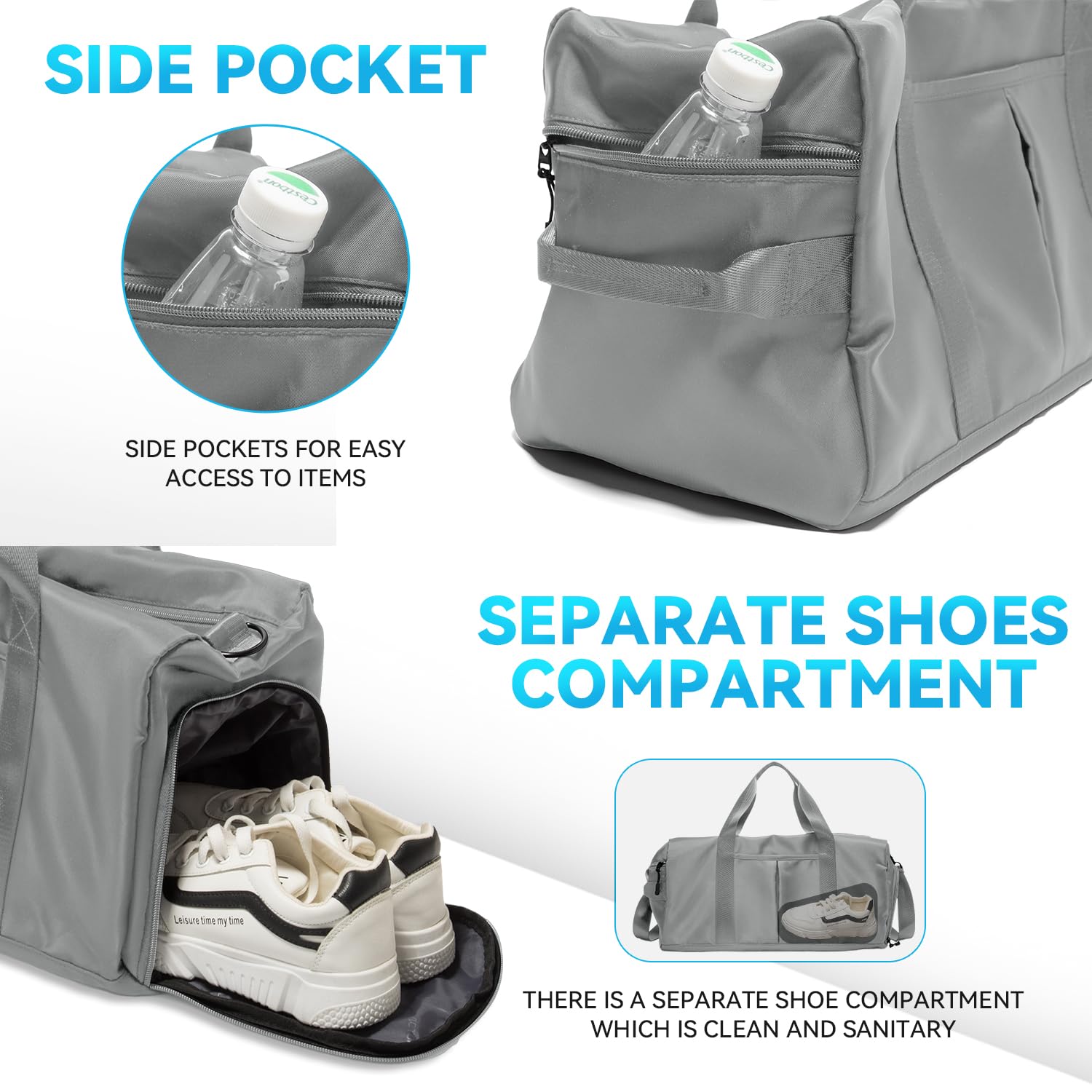 VICTORIATOURIST Water-Resistant Gym & Travel Duffel Bag for Men & Women with Shoe Compartment - Perfect for Sports, Workout, Weekend Trips & Overnight Travel (Silver Gray)