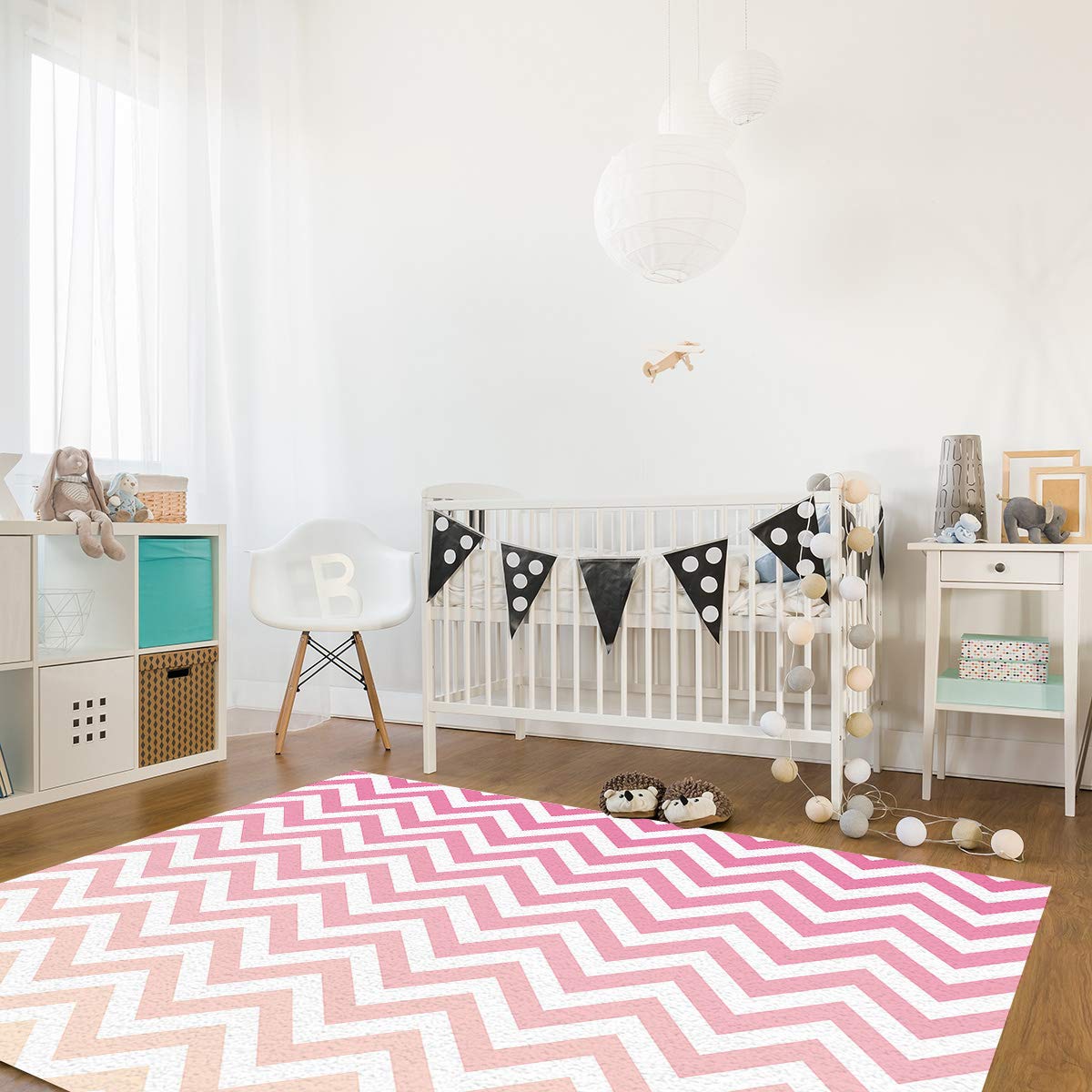 Soft Modern Chevron Pattern Area Rug 2.6' x 5' - Pink & Orange Nursery Rug for Kids Room, Bedroom, Living Room | Non-Slip Floor Carpet for Home Decor, Playroom & Dorm