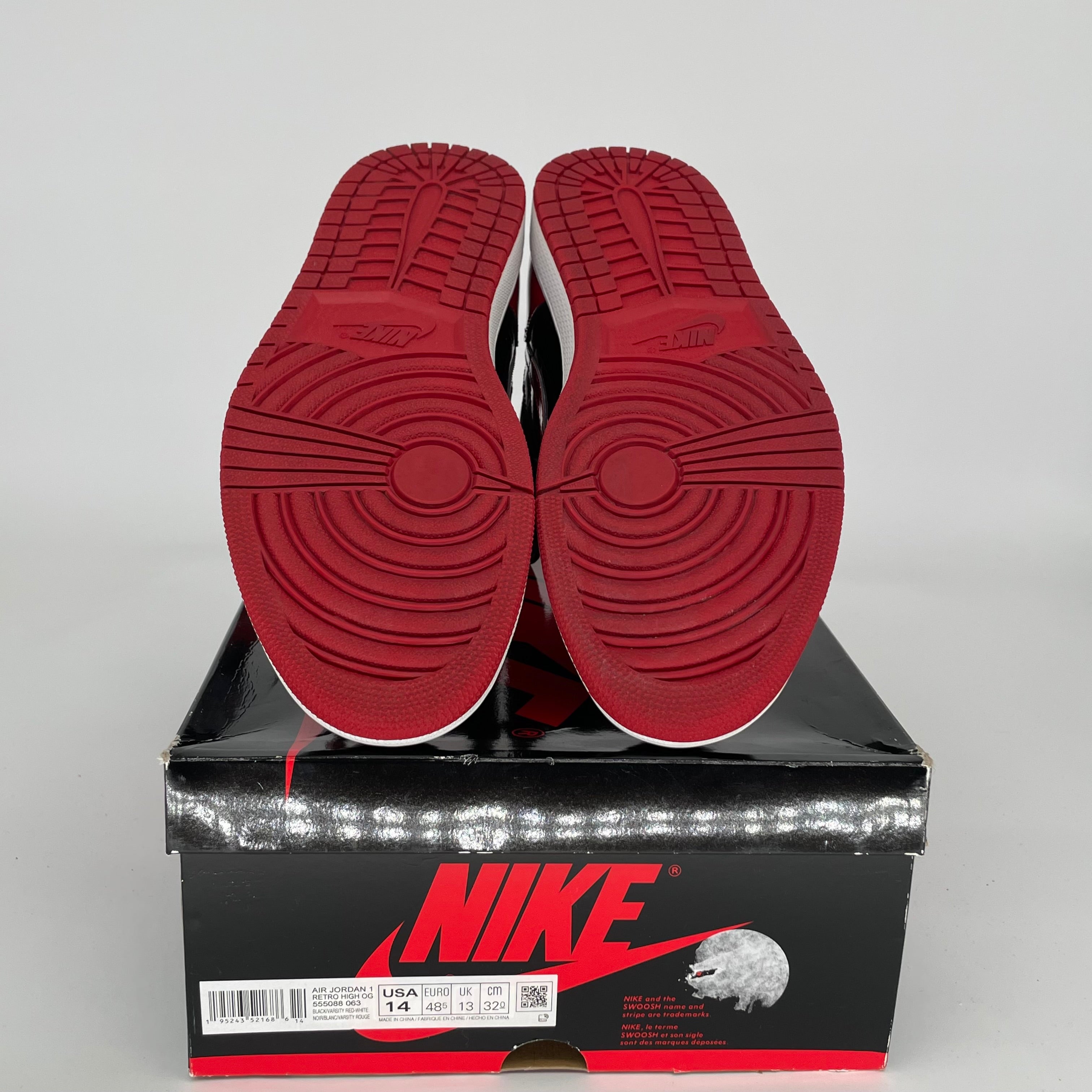 Original Air Jordan 1 Retro High OG 'Patent Bred' Men's Basketball Shoes Size 14 (555088-063) - Perfect for Sneaker Collectors & Streetwear Fashion